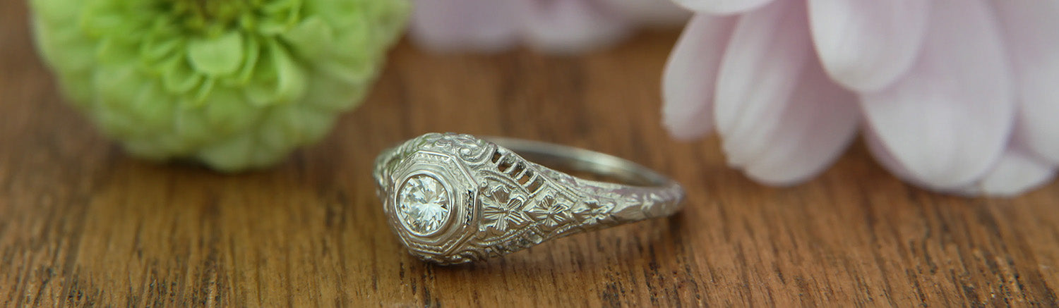 white gold estate ring round diamond engagement ring