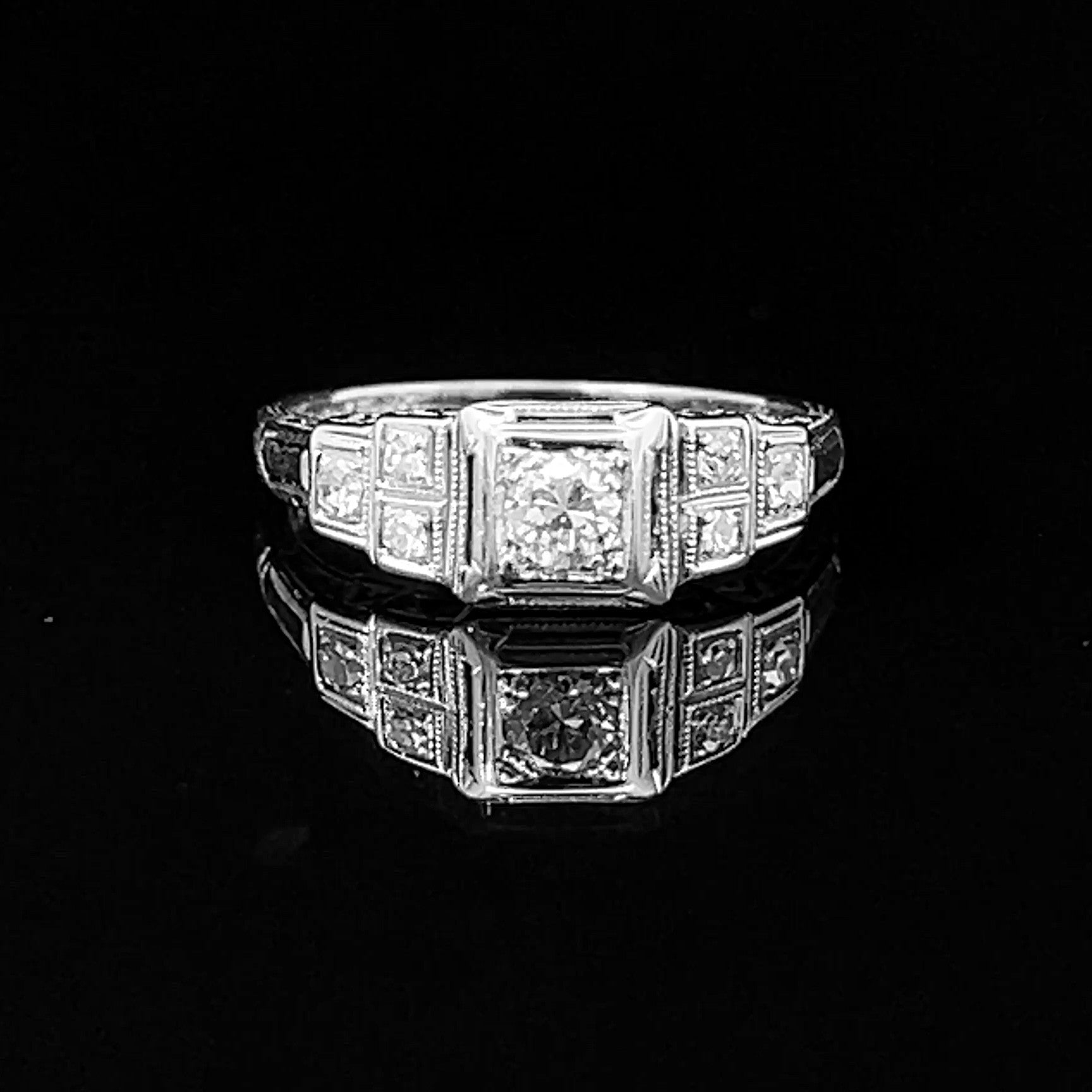 Meghan 18K White Gold Vintage Diamond Ring – 0.37 CTW