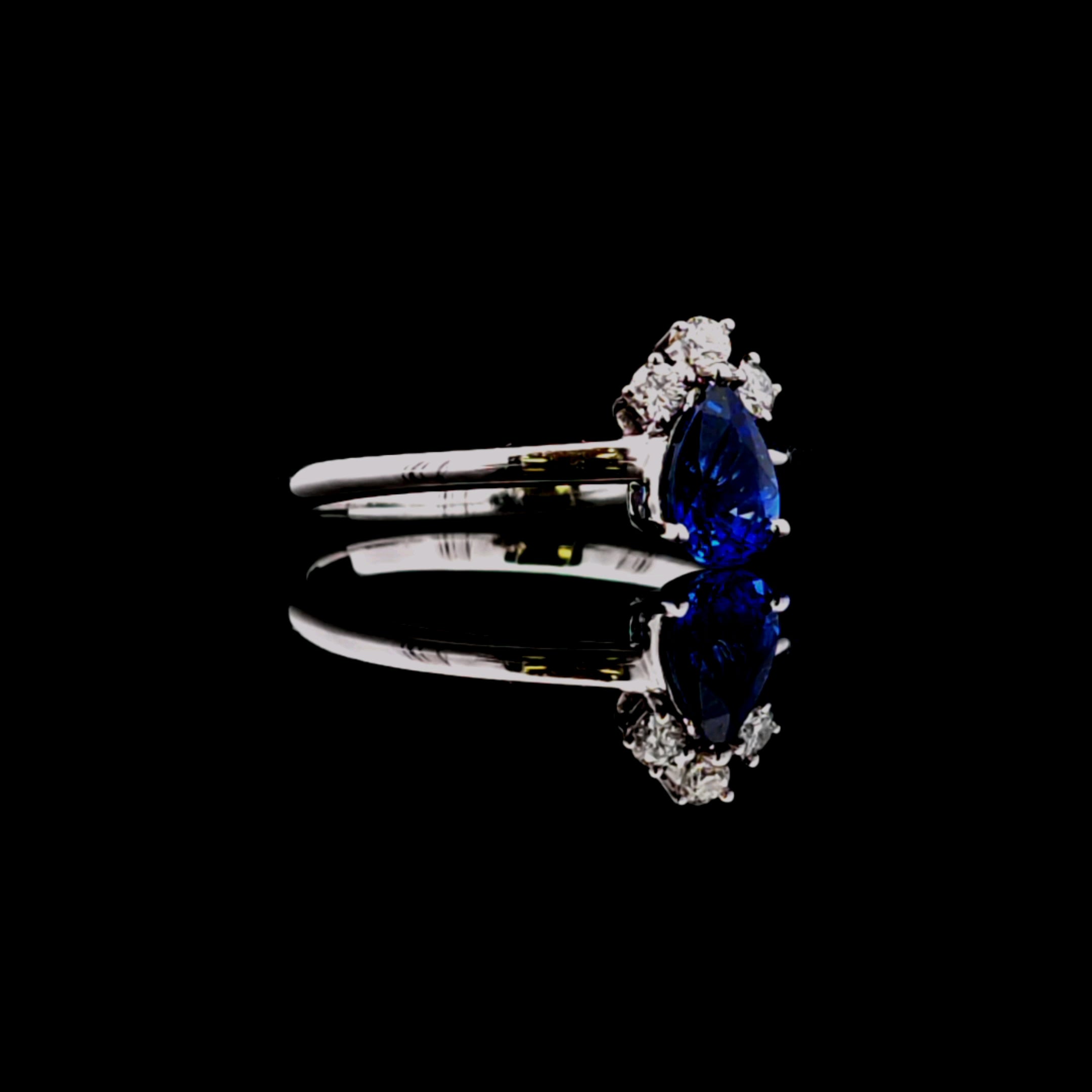 Esmeralda 14K White Gold Art Deco Ring with Blue Sapphire