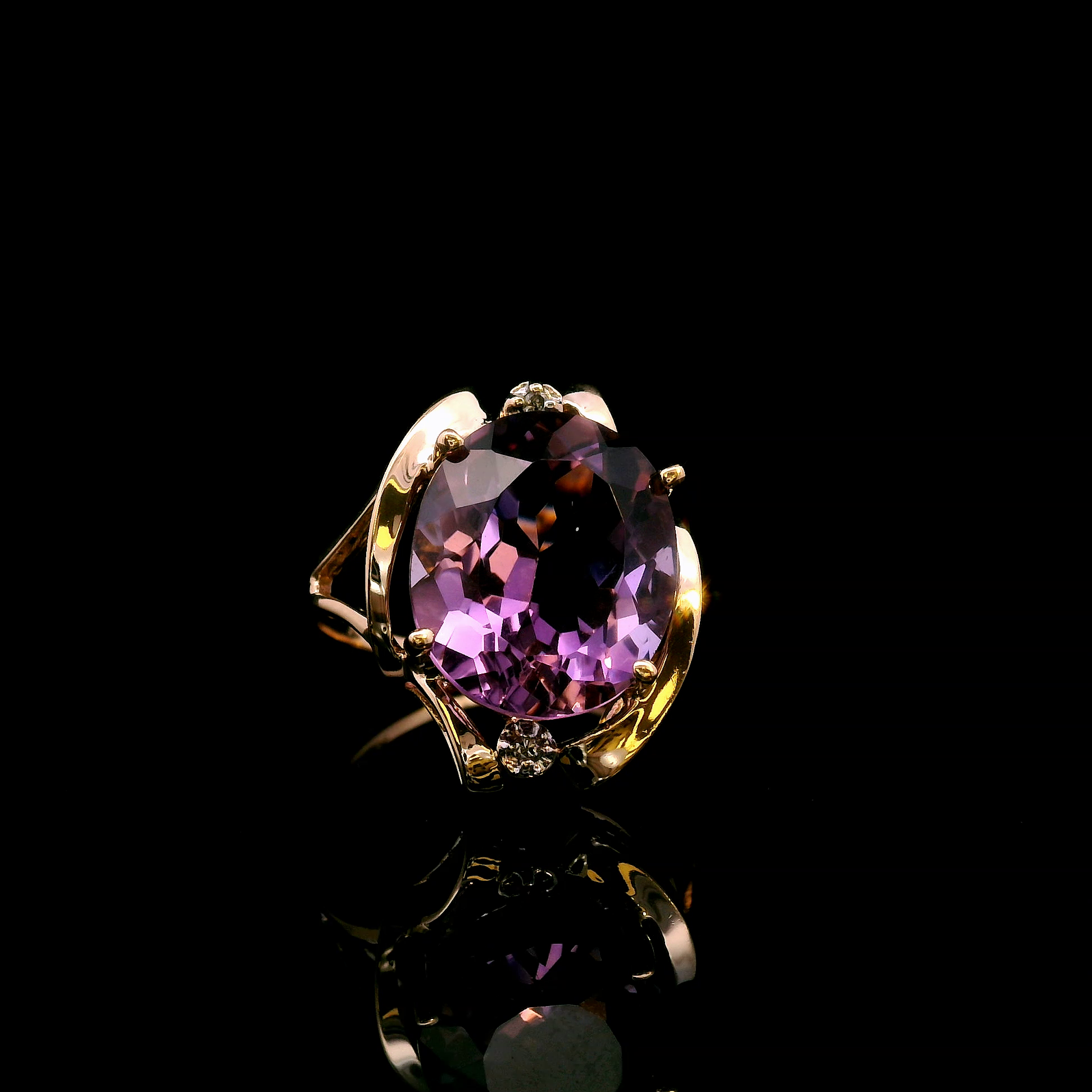 Zuleika 14K Yellow Gold Amethyst & Diamond Ring