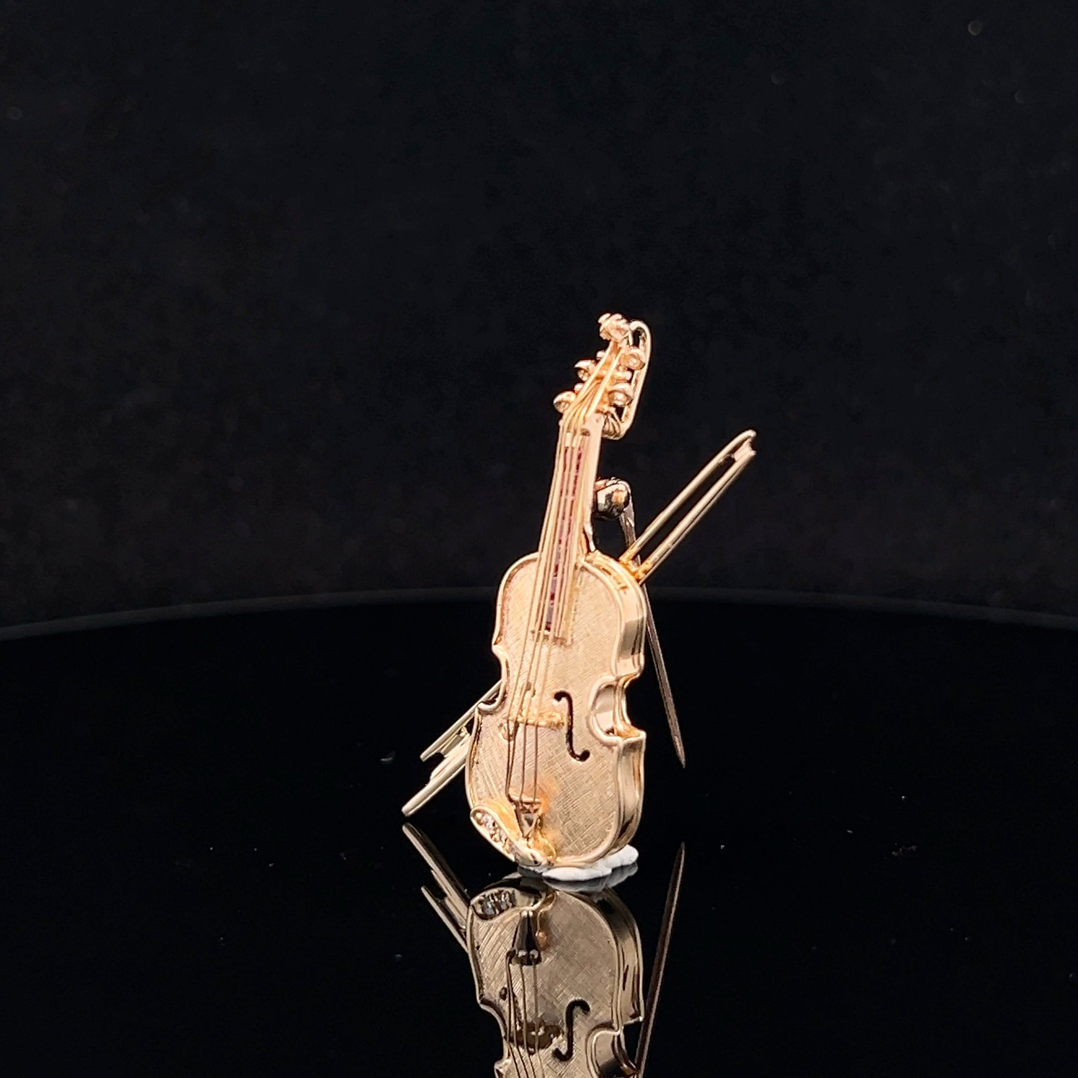 Violette 14K Yellow Gold Violin Pin/Pendant with Diamonds & Rubies