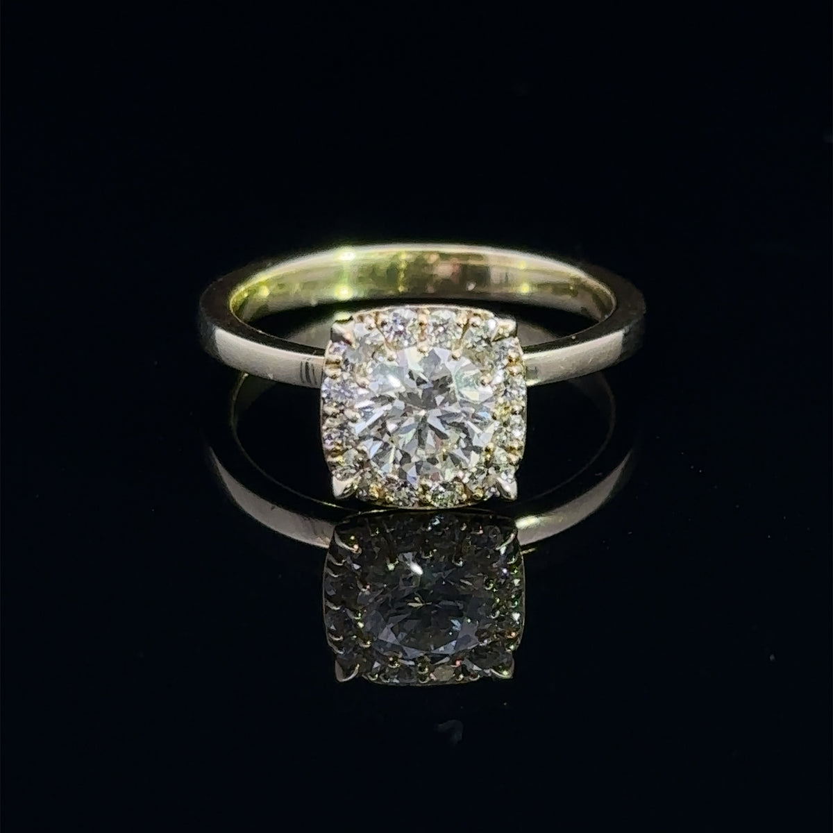 Lyra 18k Yellow Gold 1.06ctw Diamond Halo Engagement Ring