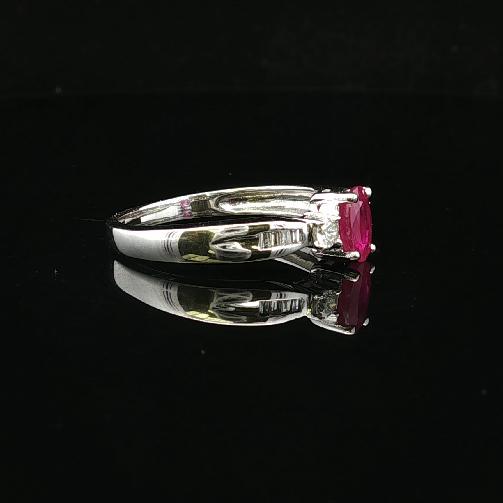 Viola Oval Ruby & Diamond Ring – 14K White Gold