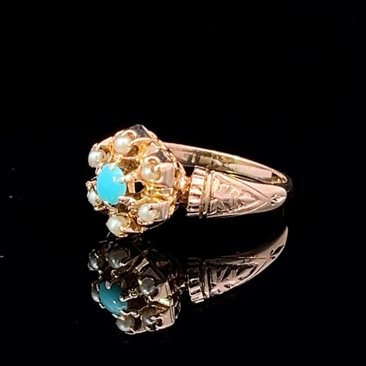 Anya 18KY Turquoise & Seed Pearl Ring