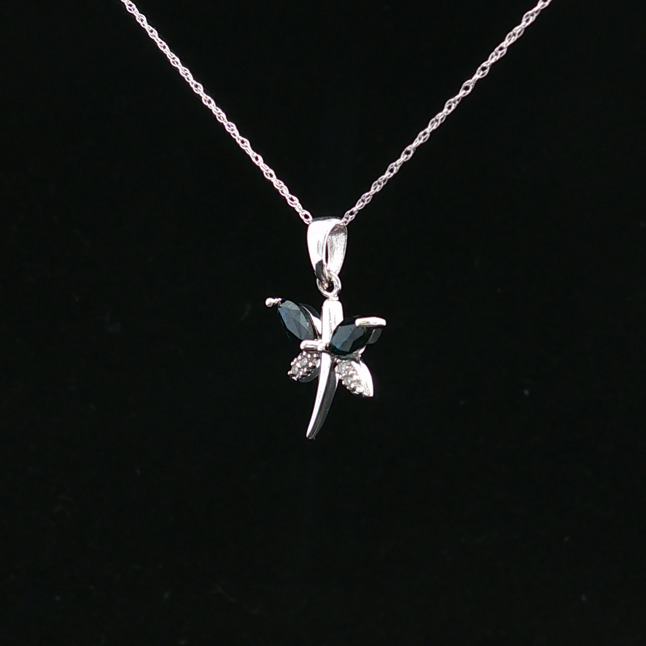 Thaliarose 14K White Gold Sapphire Dragonfly Necklace
