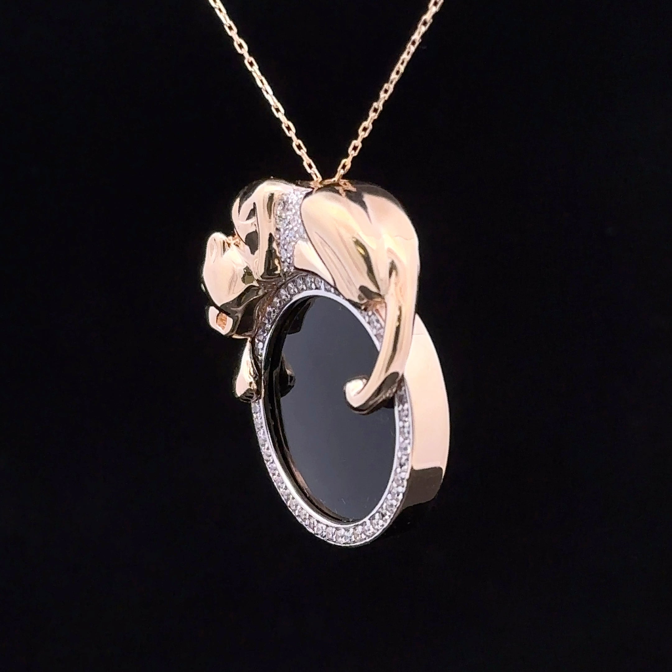 14K Yellow Gold Jaguar Necklace with Onyx & Diamonds
