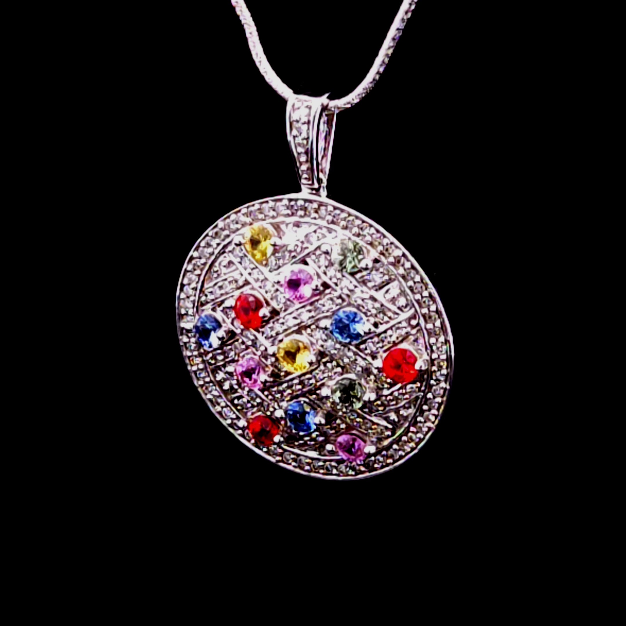 Elise 14K White Gold Circle Pendant with Sapphires & Diamond by Effy