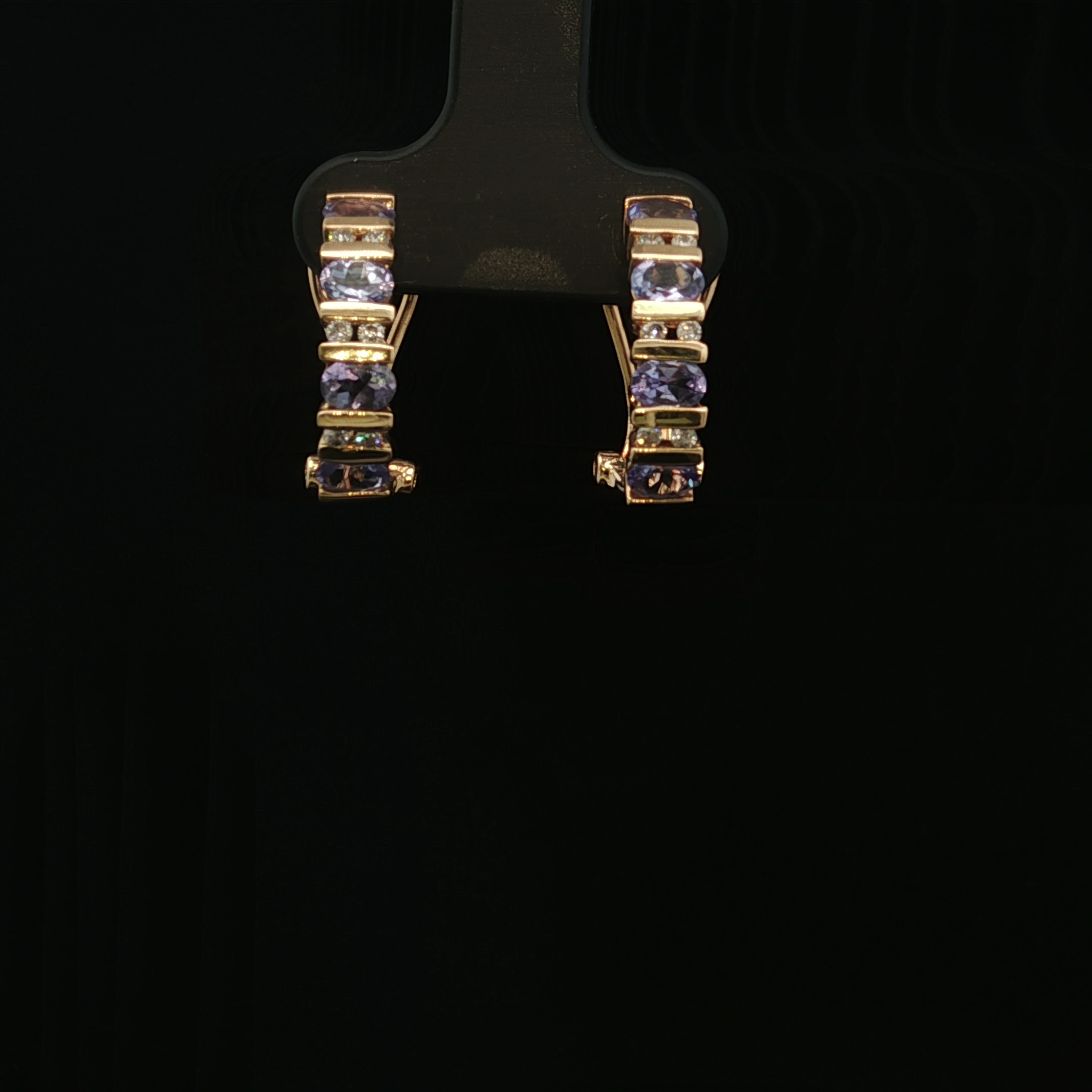 14K Yellow Gold Half Hoop Tanzanite and Diamond Earrings