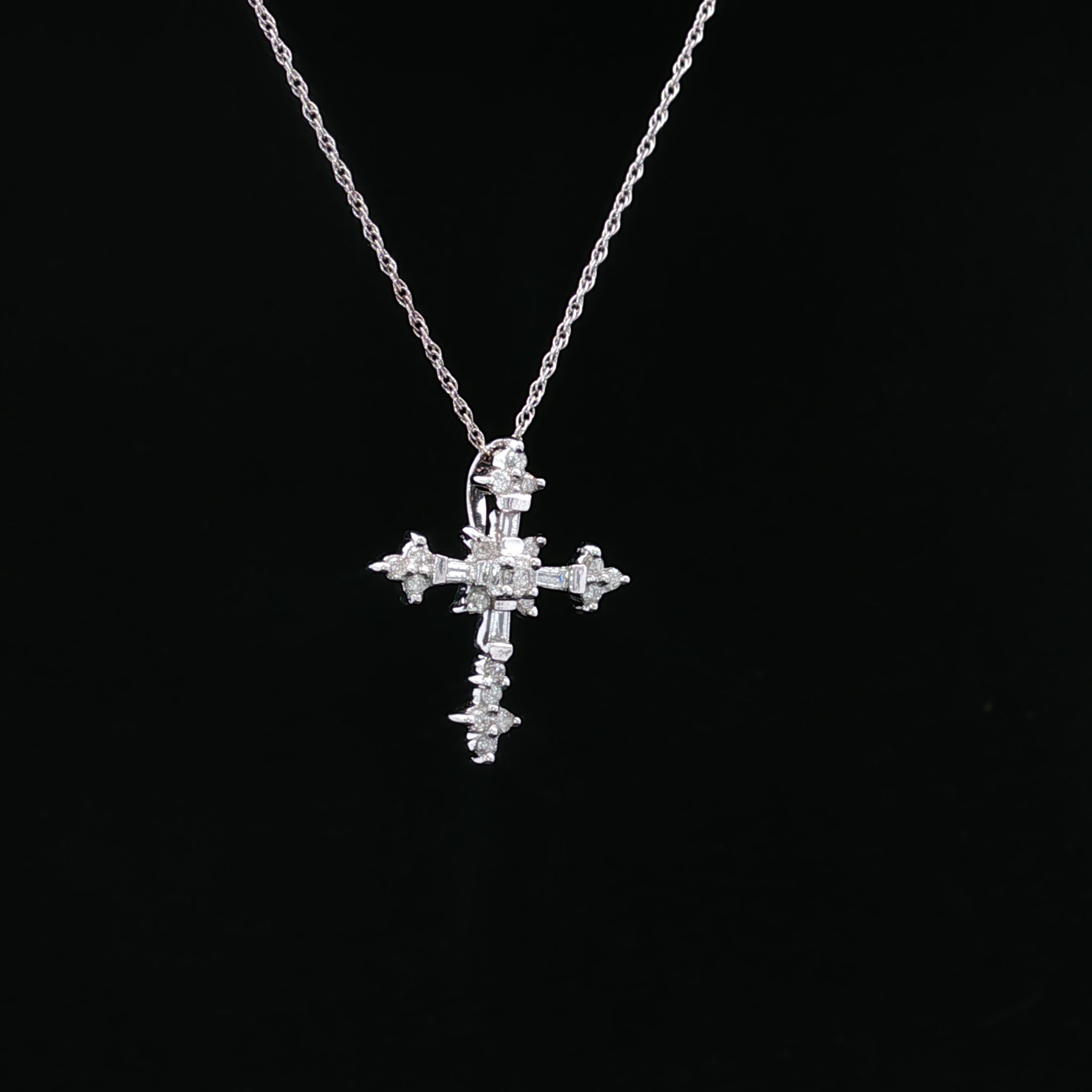 14K White Gold Cross Necklace with Diamond Accents
