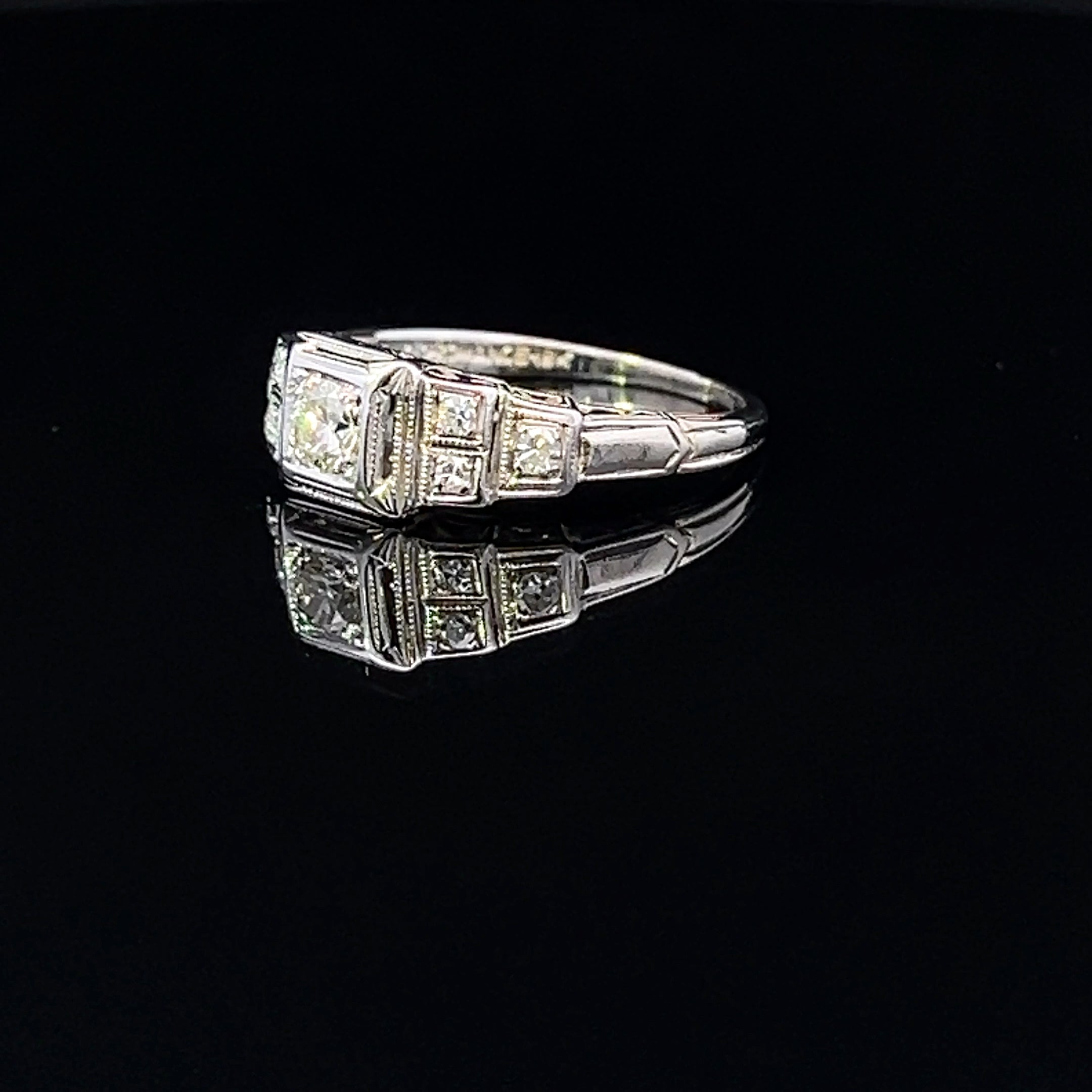 Meghan 18K White Gold Vintage Diamond Ring – 0.37 CTW