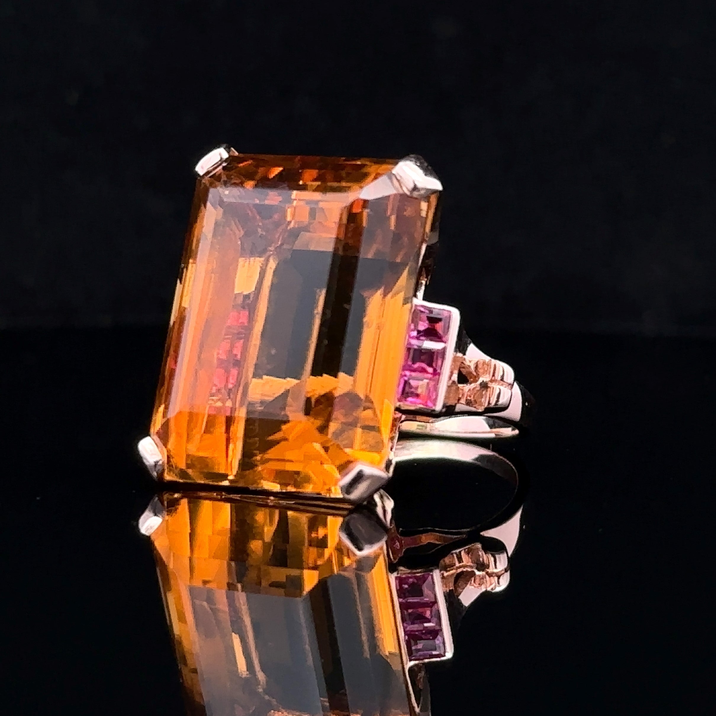 Keily 14K Yellow Gold Vintage Style Ring with Citrine and Rubies