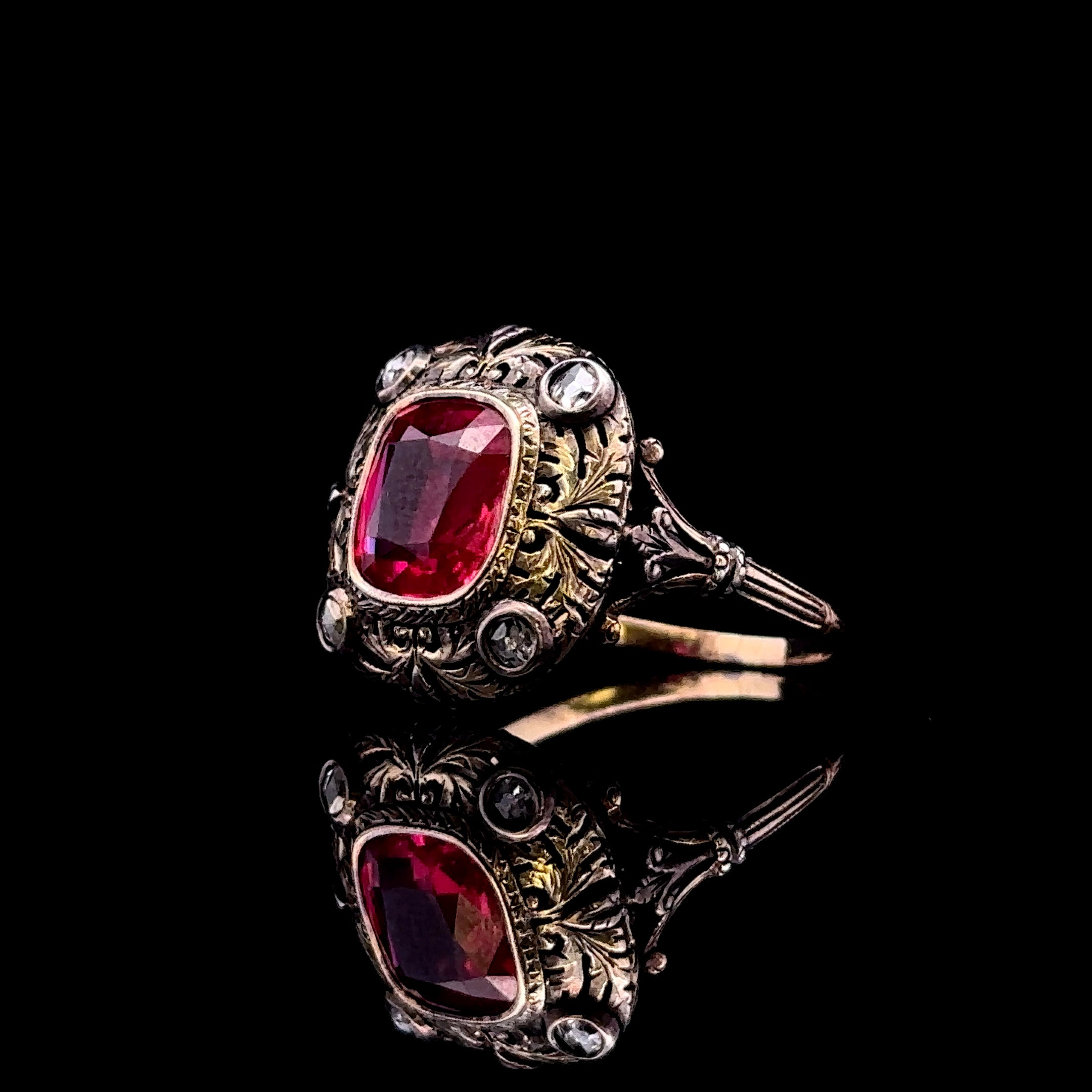 Annabella 14K Yellow Gold Cushion-Cut Red Stone Vintage Ring