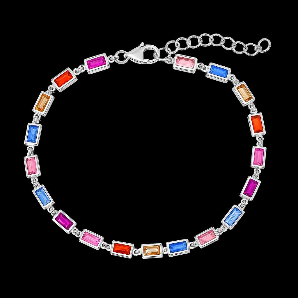 Sterling Silver Bezel Set Rectangular CZ Link Bracelet