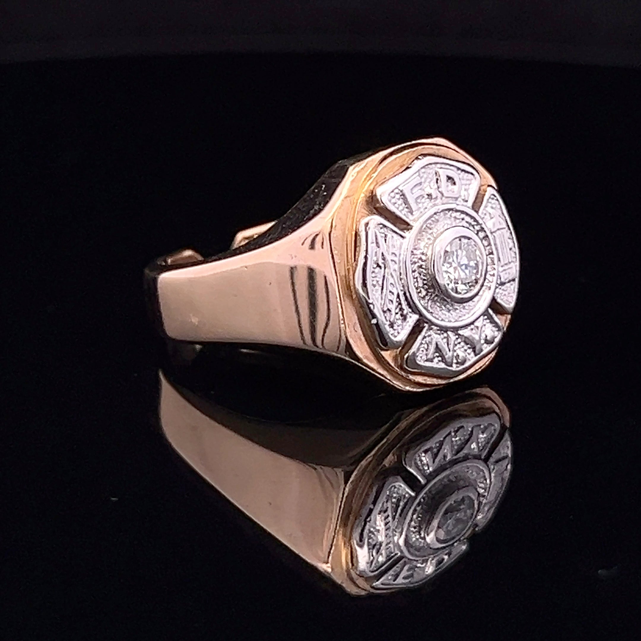 14K Yellow Gold Fire Department NY Shield Ring