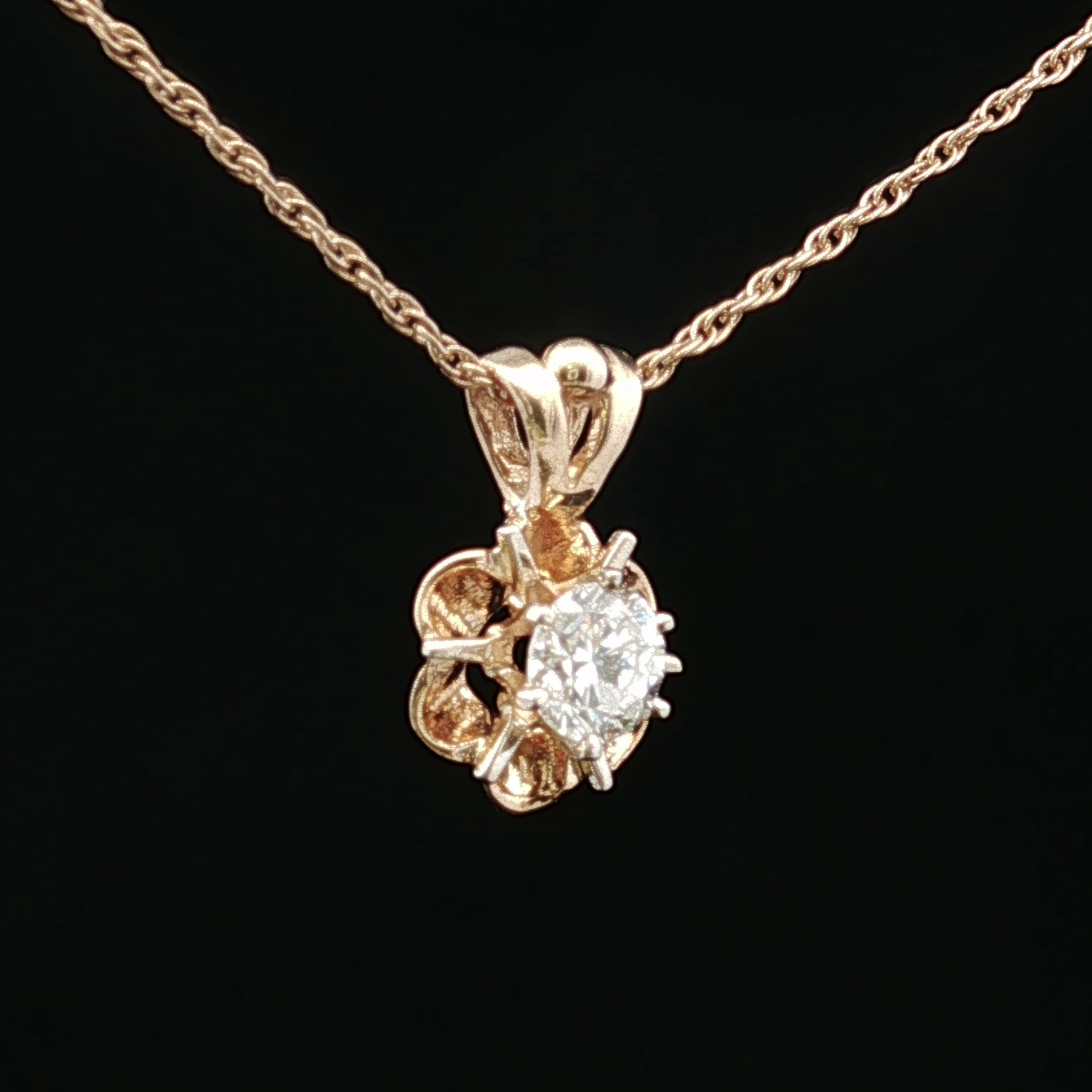 Millicenta Yellow Gold Flower Necklace with Euro Cut Diamond