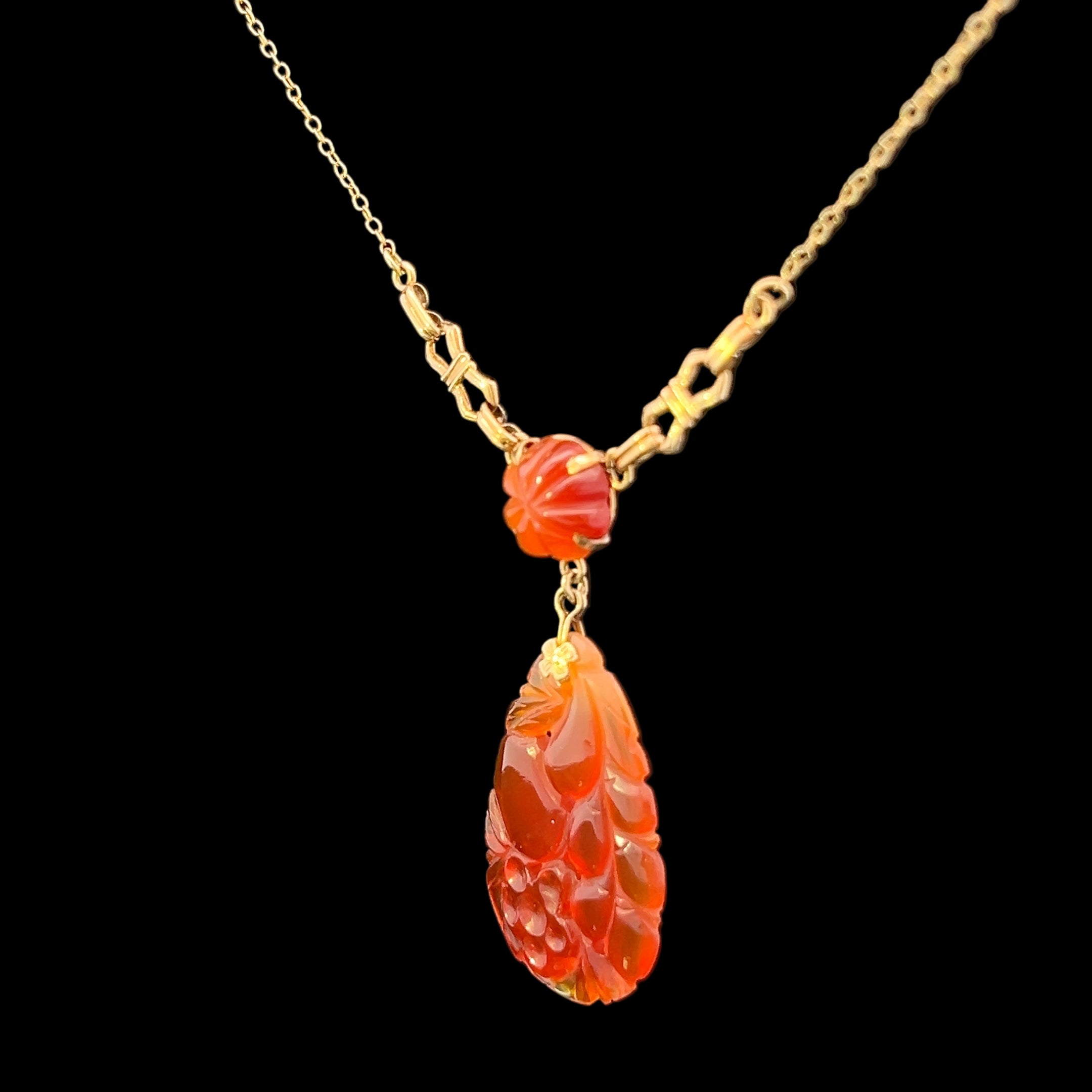 Dahlia 14K Yellow Gold Carved Carnelian Necklace