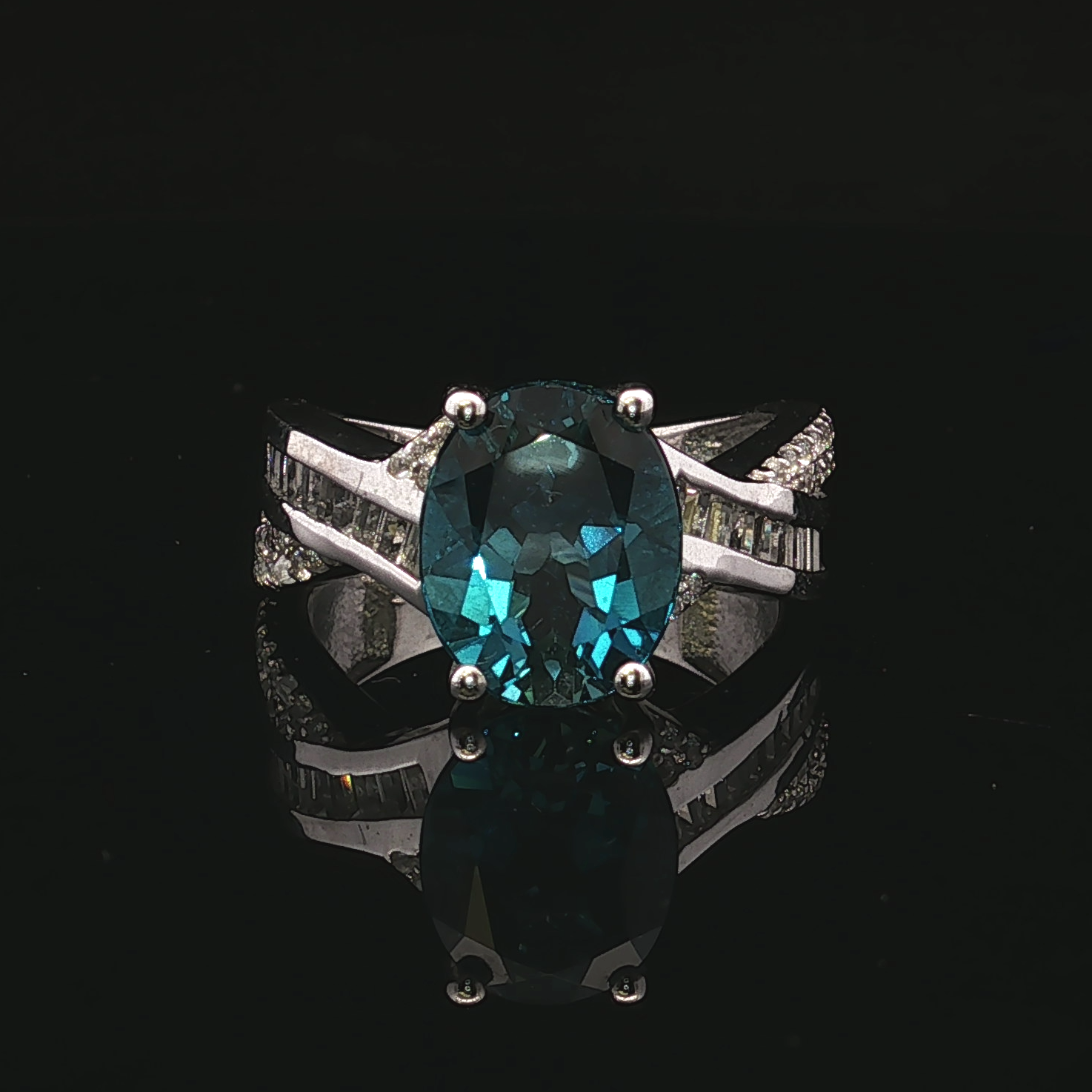 Rosalinda Blue Topaz Diamond Silver Ring