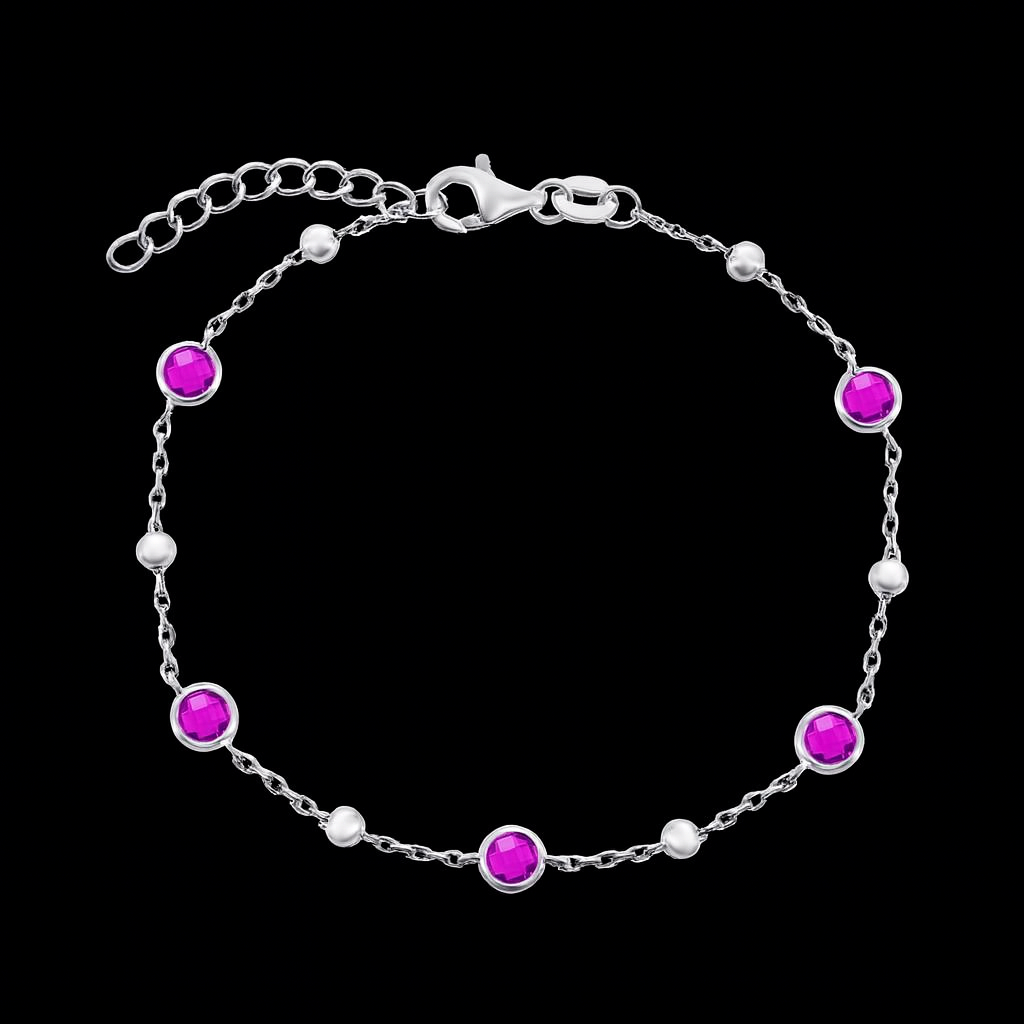 Sterling Silver Red CZ Bezel Link Bracelet Adjustable