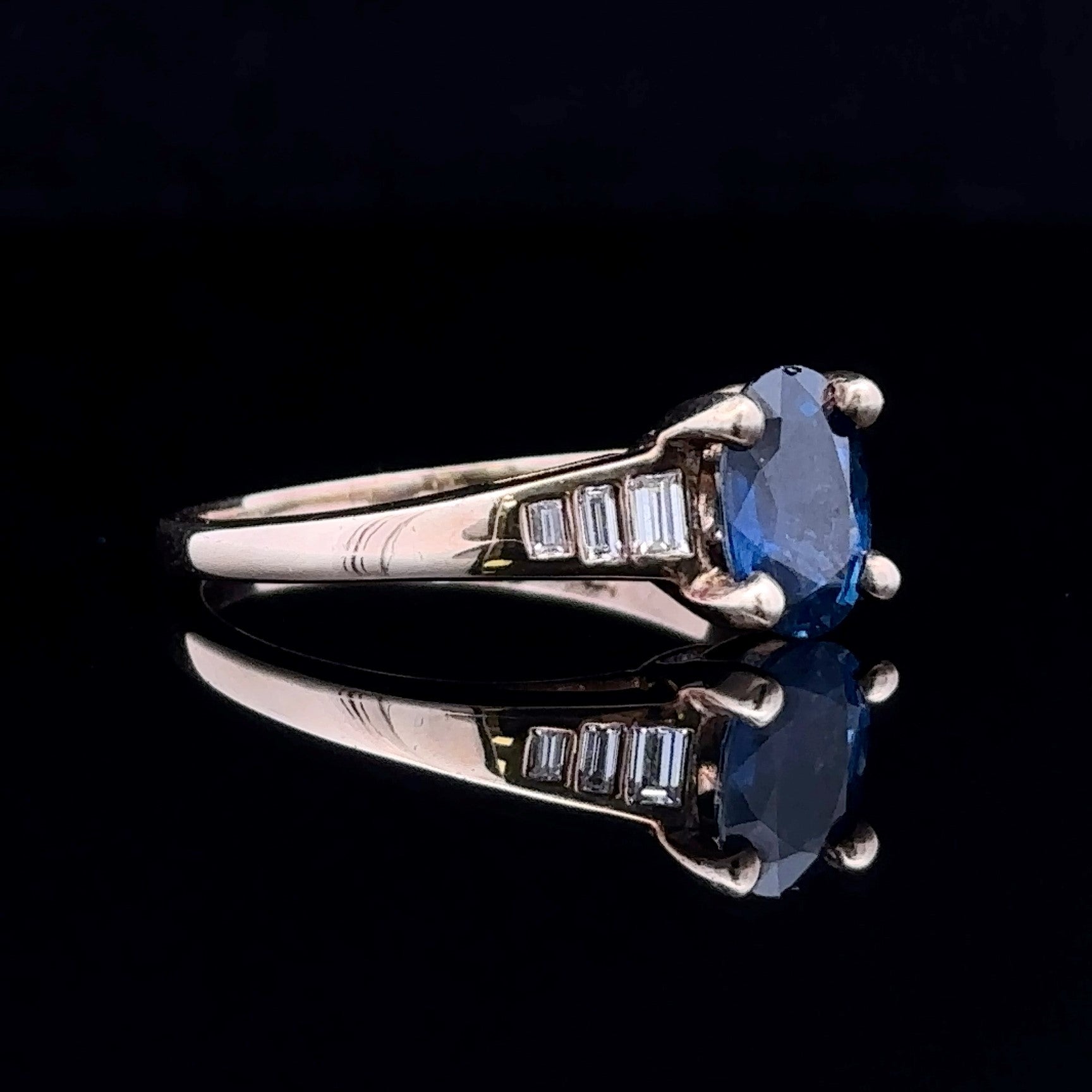 Jacqueline 14K Yellow Gold Oval Sapphire and Baguette Diamond Ring