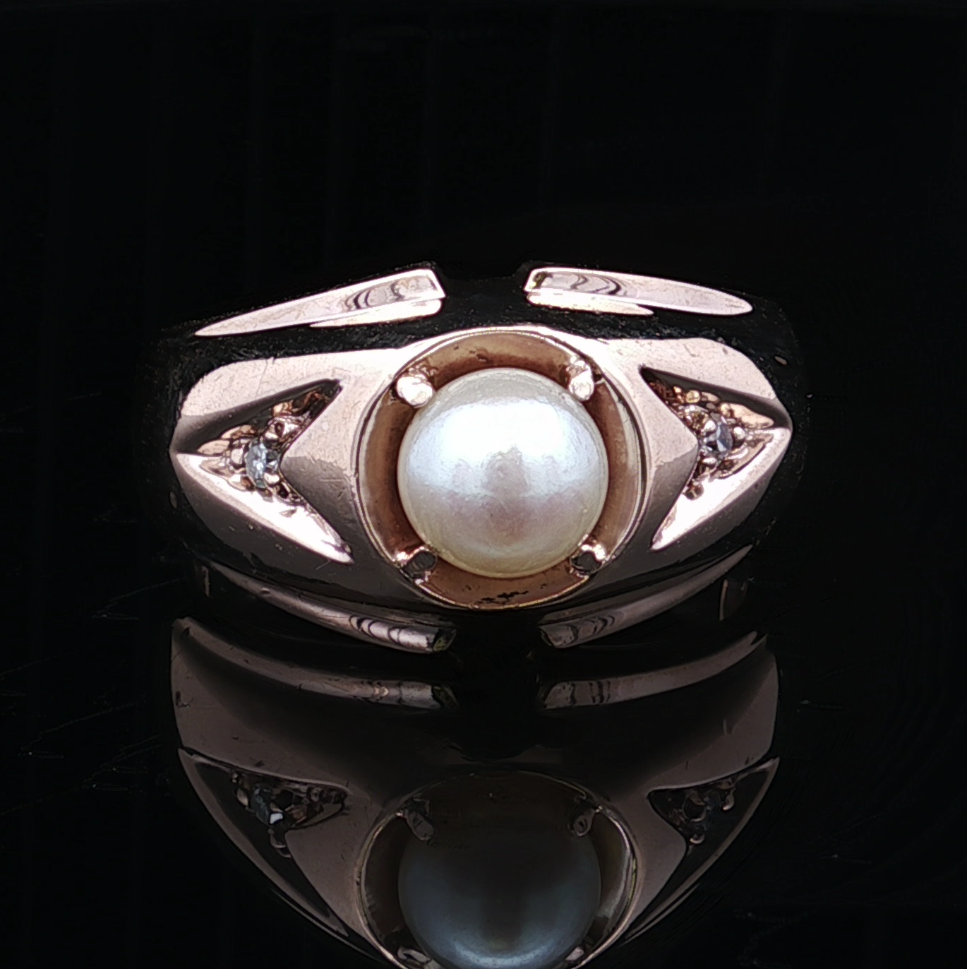 Jazmine 10K Yellow Gold 7MM Pearl Ring with Diamonds