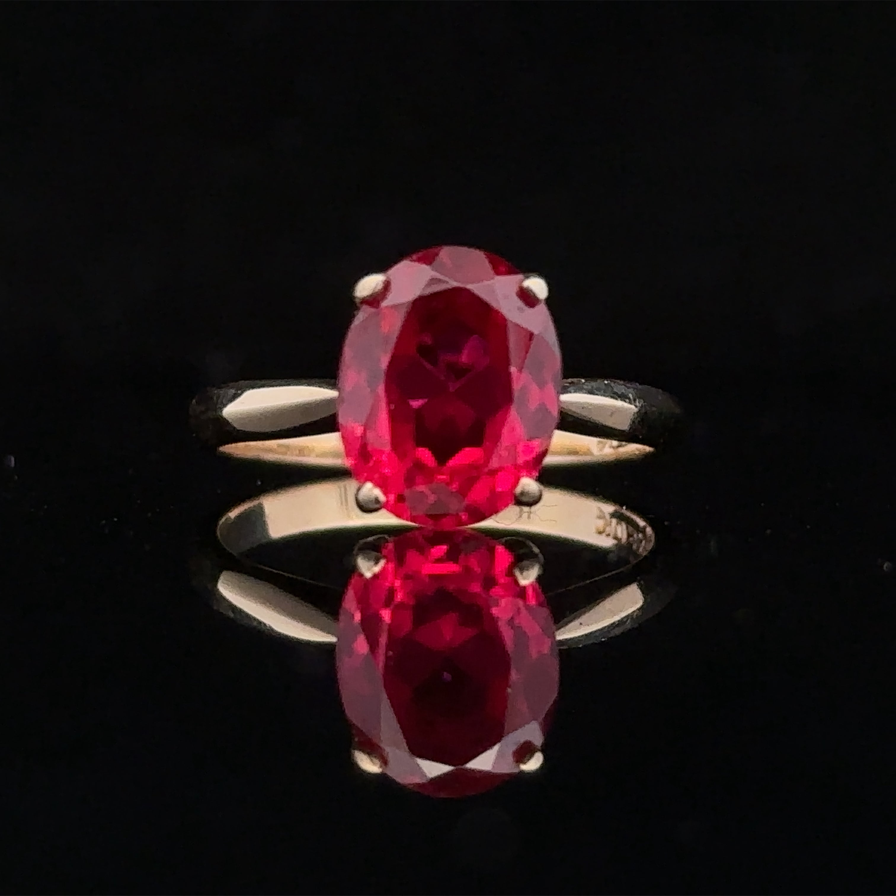 Aggie Ring in 14K Yellow Gold with Synthetic Oval Ruby