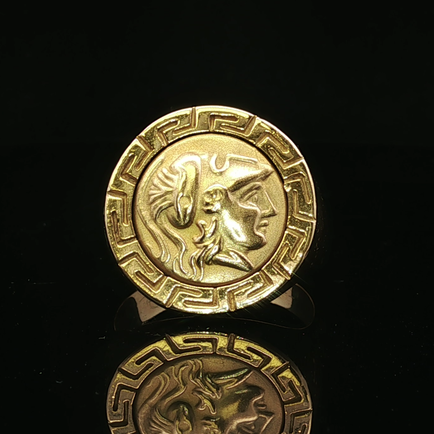 18K Yellow Gold Solid Greek Signet Ring – Size 7.25