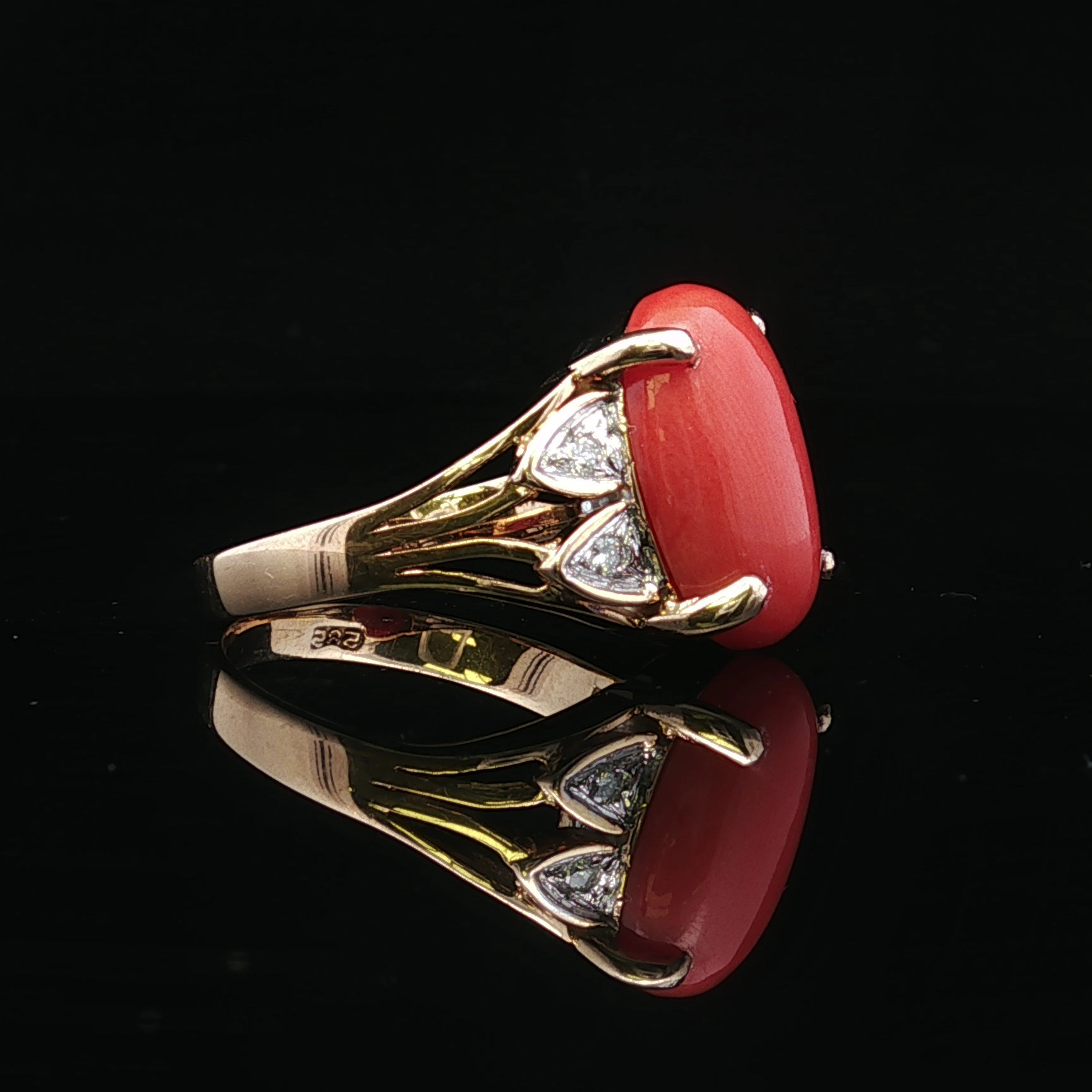 Augusta Coral & Diamond Ring – 14K Two-Tone