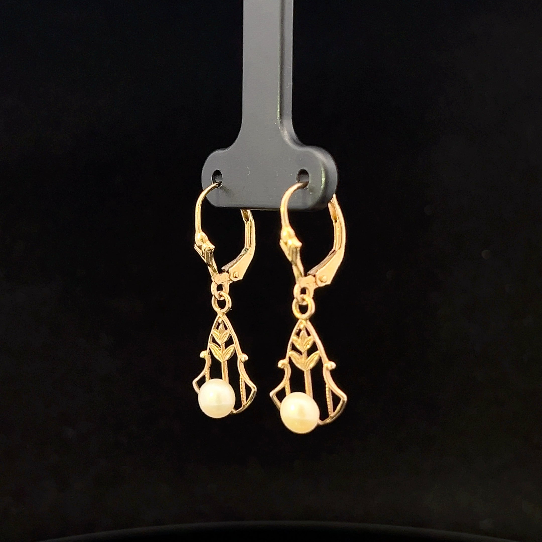Winter 14K Yellow Gold Tulip Pearl Dangle Earrings