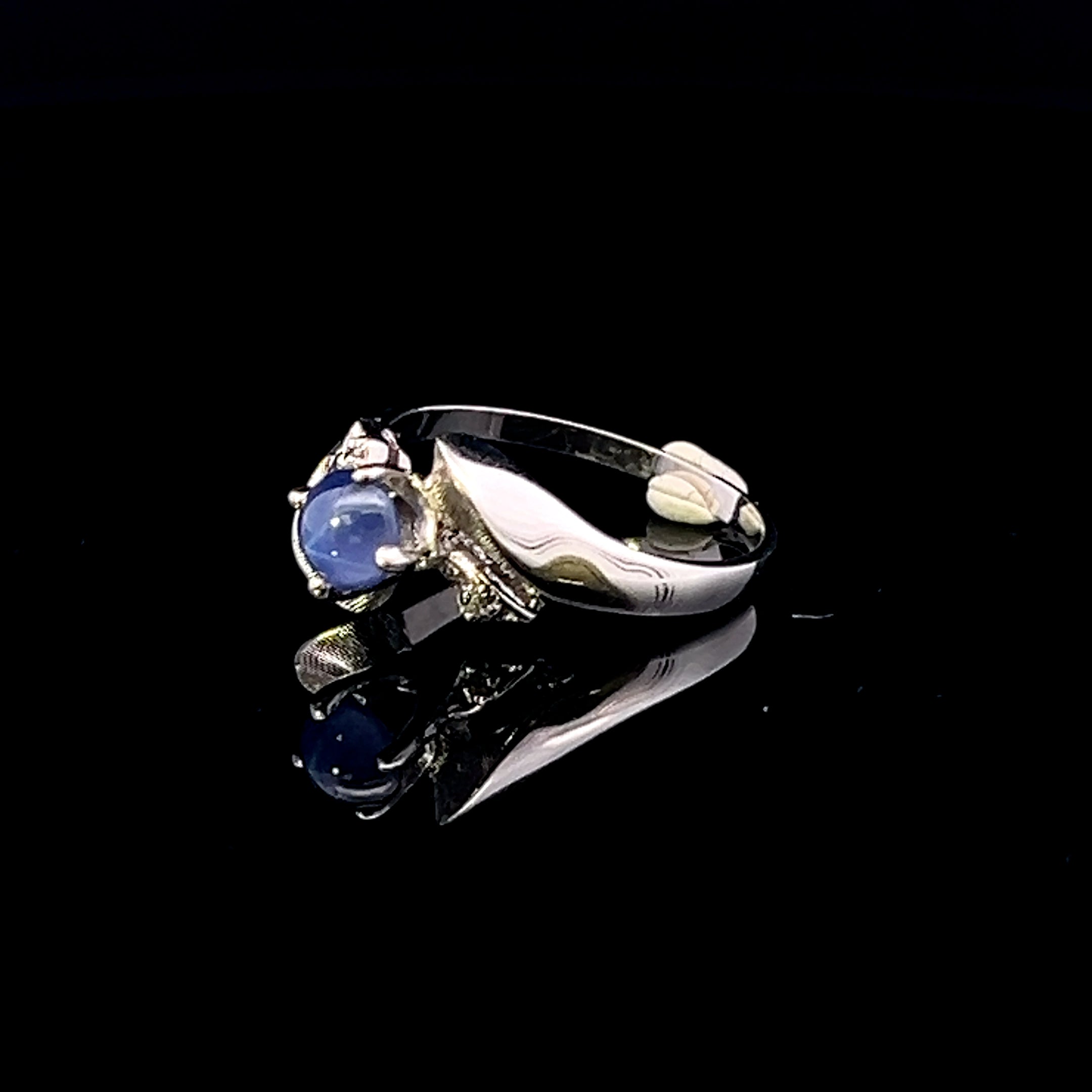 Jessica 10K White Gold Contemporary Fashion Ring with Blue Star Stone, Size 6