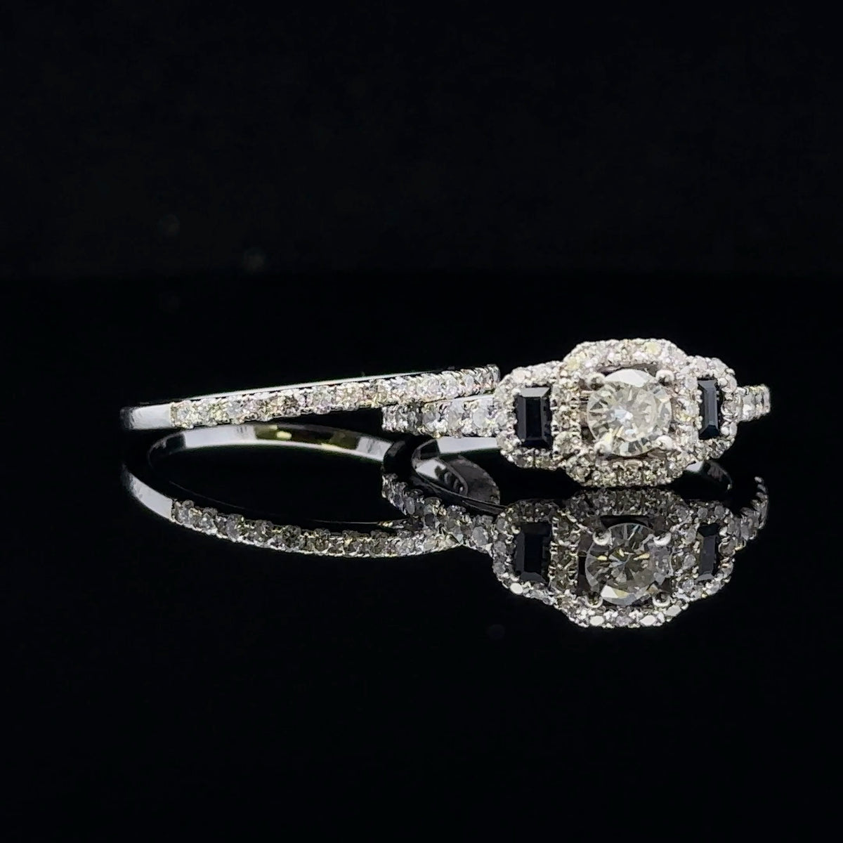 Keilani 14k White Gold Blue Sapphire and Diamond Wedding Set