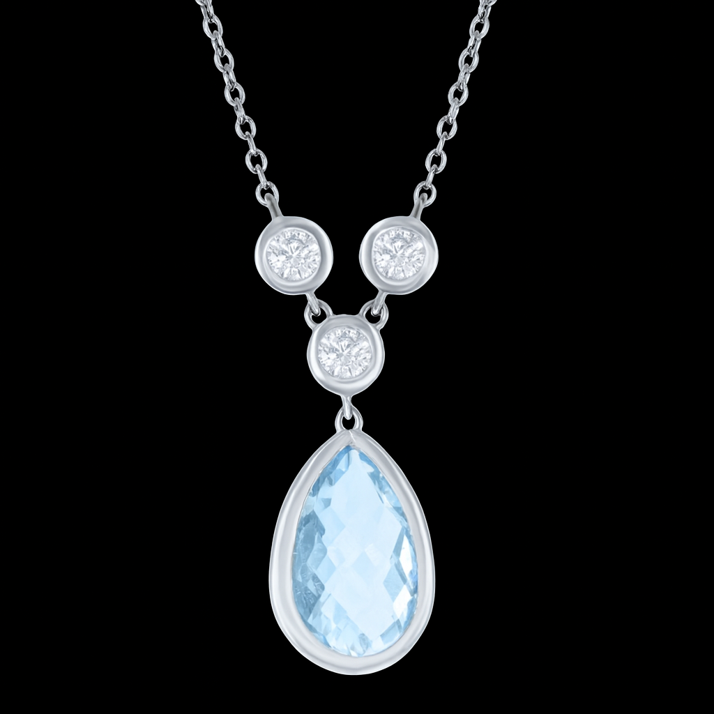 Silver Station Necklace with Blue Topaz and CZ Accents