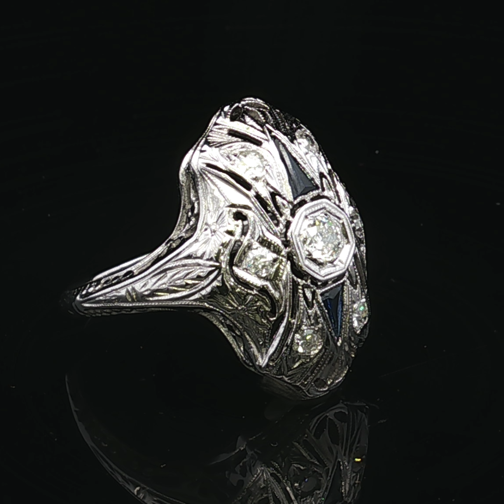 Helene Diamond Filigree Ring in 18K White Gold