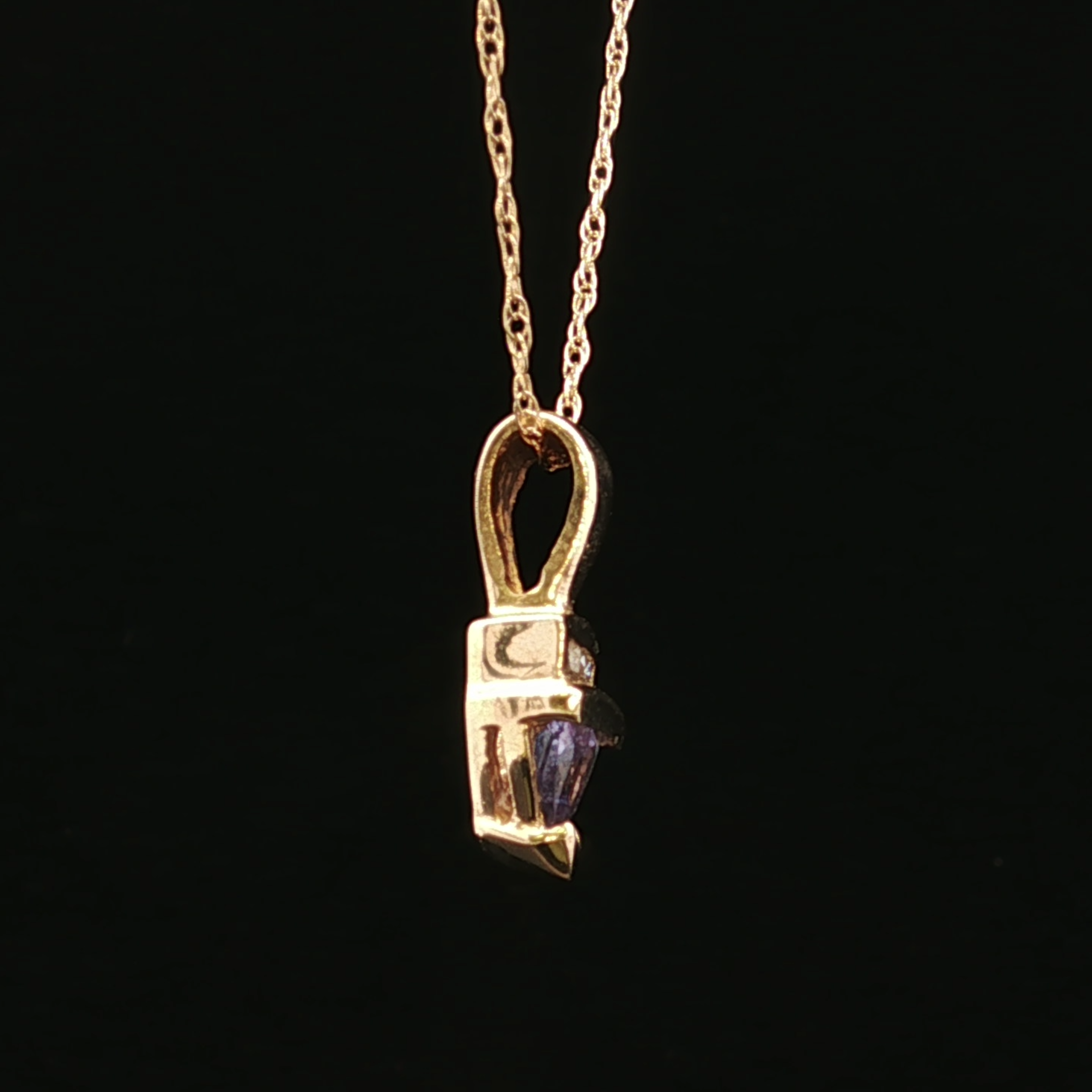 14K Yellow Gold Freeform Tanzanite and Diamond Pendant
