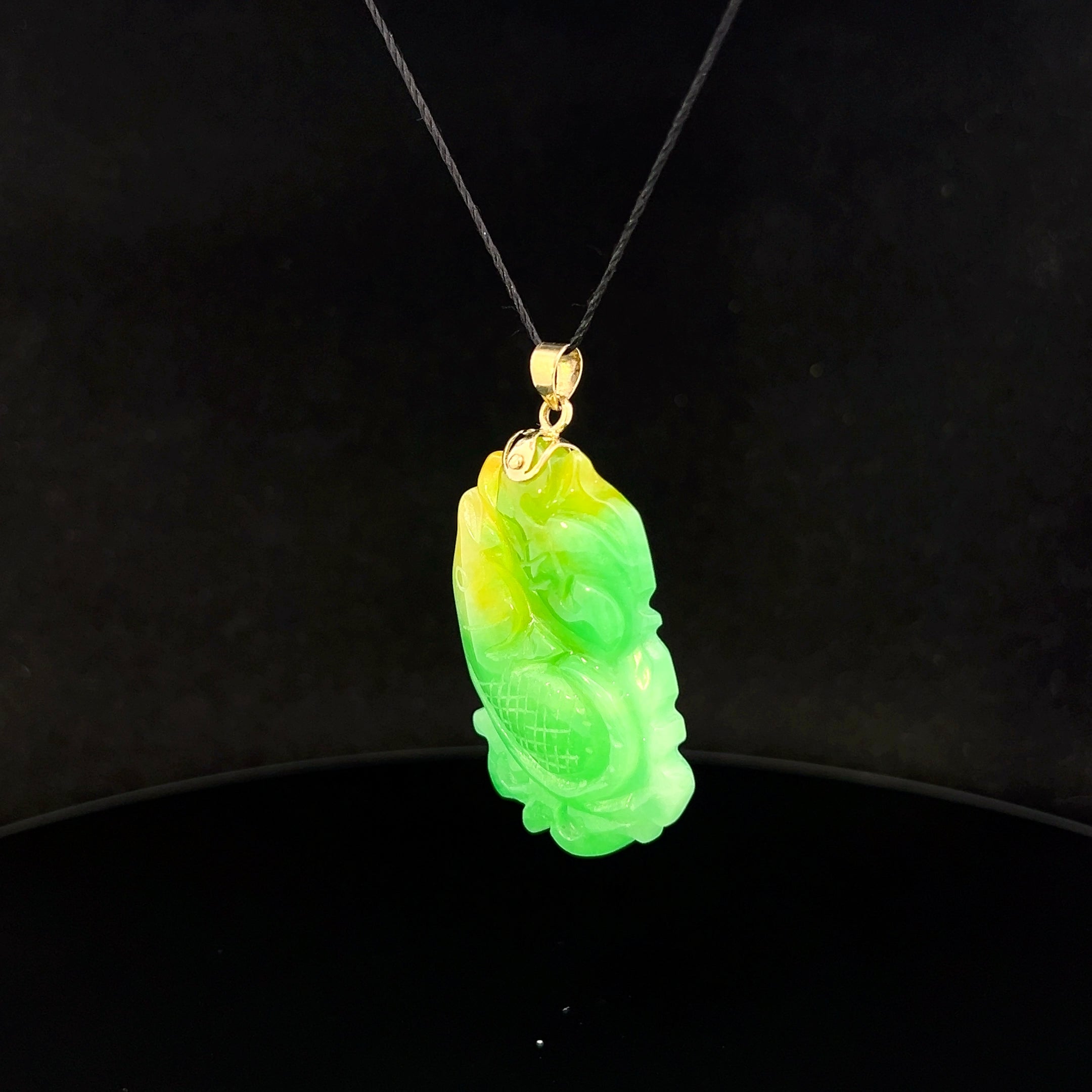 Luna 14K Yellow Gold Carved Jade Fish Pendant