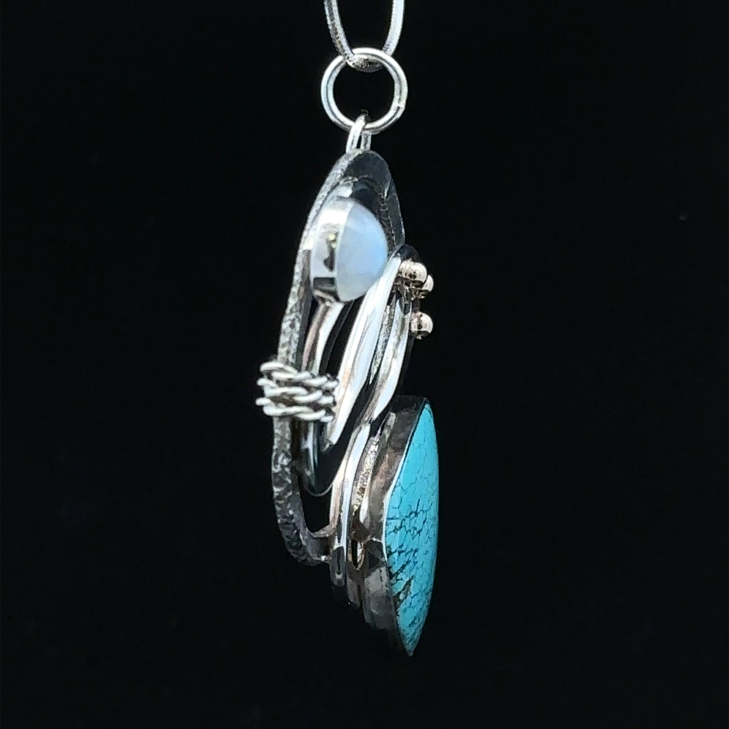 Sterling Silver and 14K Gold Turquoise Moonstone Necklace- 18" Length