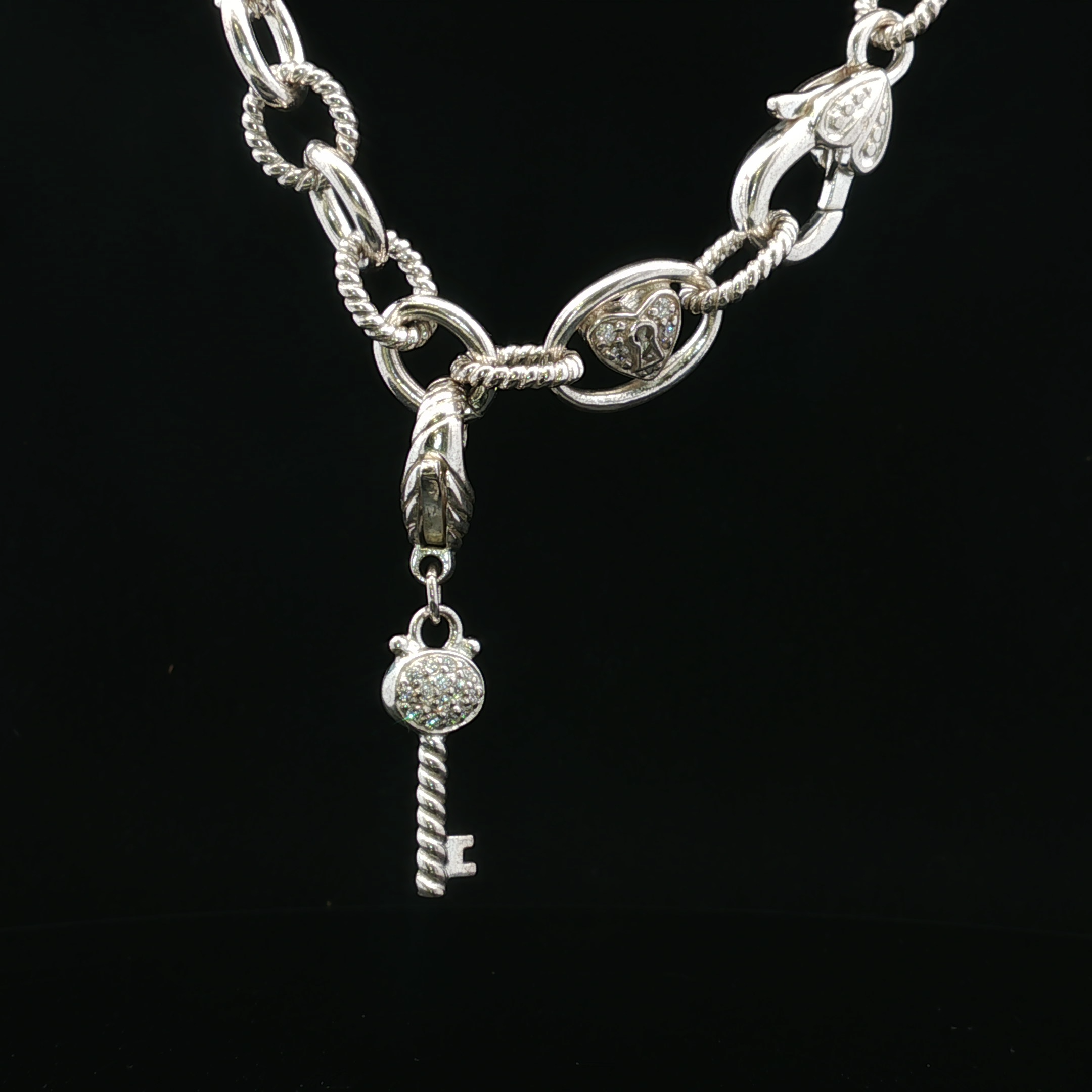 Judith Ripka Sterling Silver CZ Key Necklace – 18 Inch