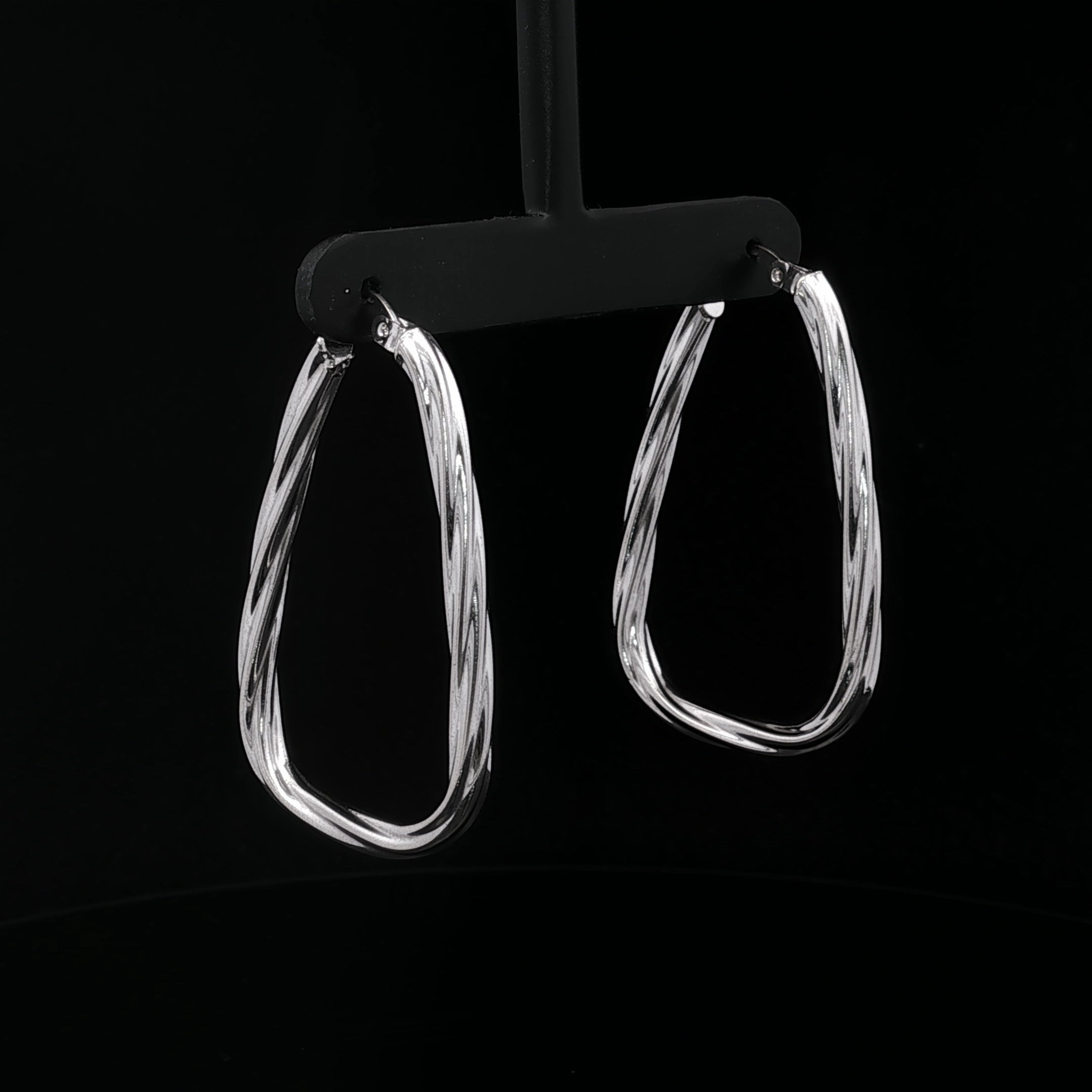 14K White Gold Oblong Twisted Hoop Earrings