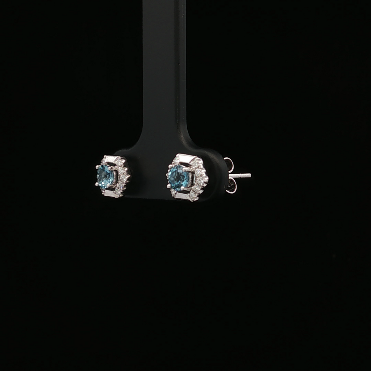 Lily 14K White Gold Aquamarine and Diamond Stud Earrings