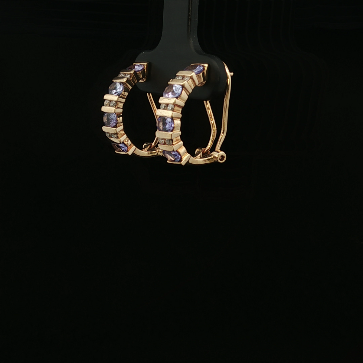 14K Yellow Gold Half Hoop Tanzanite and Diamond Earrings