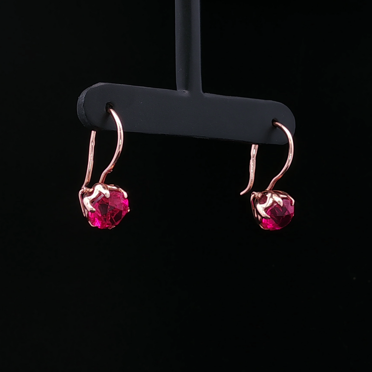 Rose Gold 14K Dangle Earrings with 9mm Synthetic Ruby
