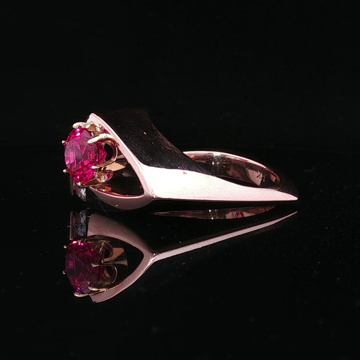 Trisko Rose 14K Contemporary Ring with Lab Pink Sapphire & Natural Diamond