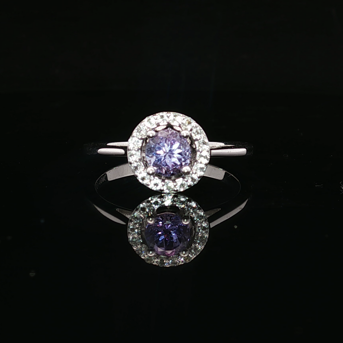 Alba 10K White Gold Halo Ring with Tanzanite and Diamonds