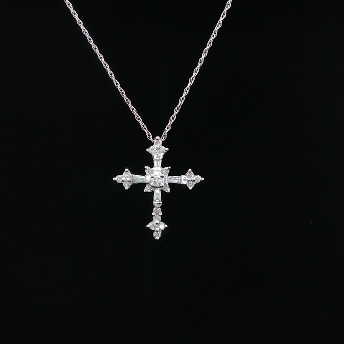 14K White Gold Cross Necklace with Diamond Accents