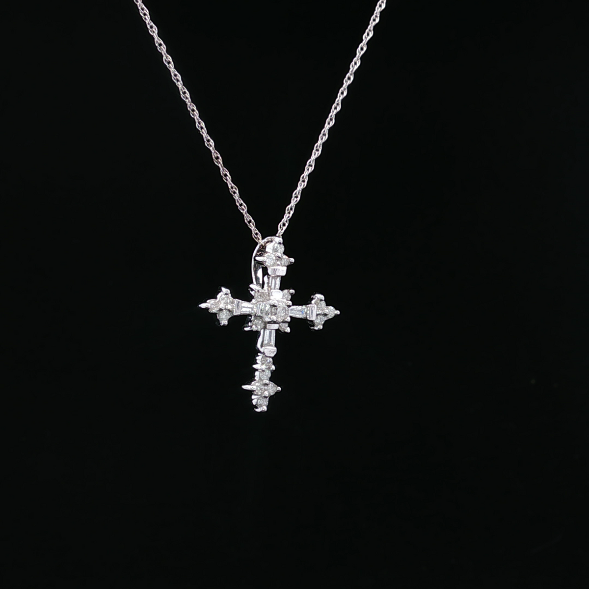 14K White Gold Cross Necklace with Diamond Accents