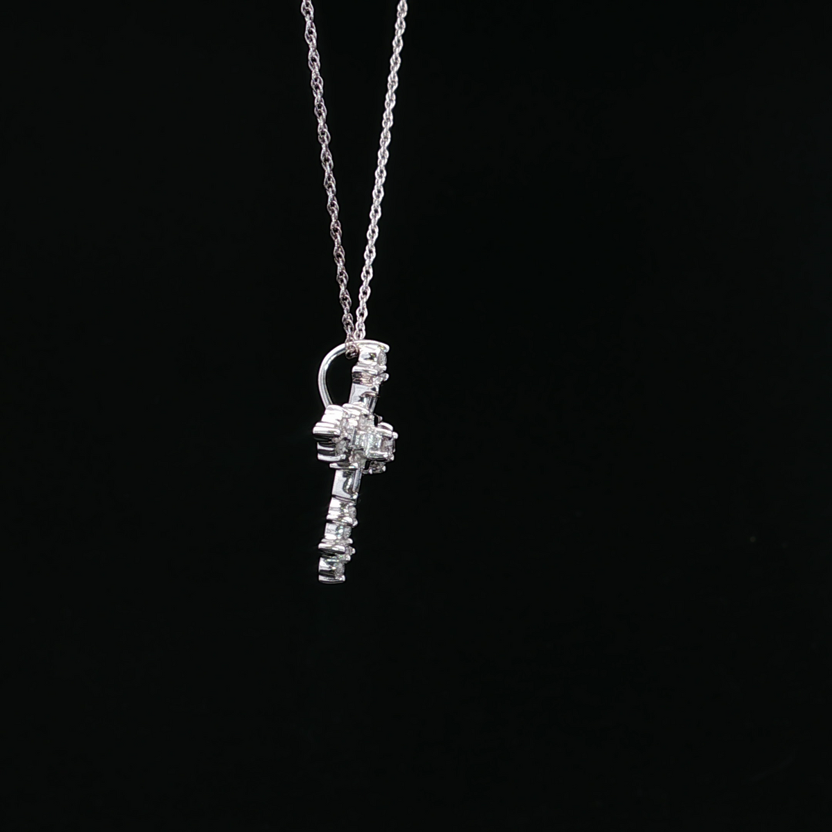 14K White Gold Cross Necklace with Diamond Accents