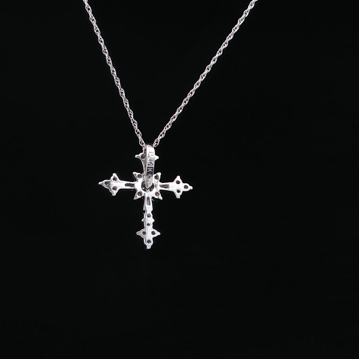 14K White Gold Cross Necklace with Diamond Accents
