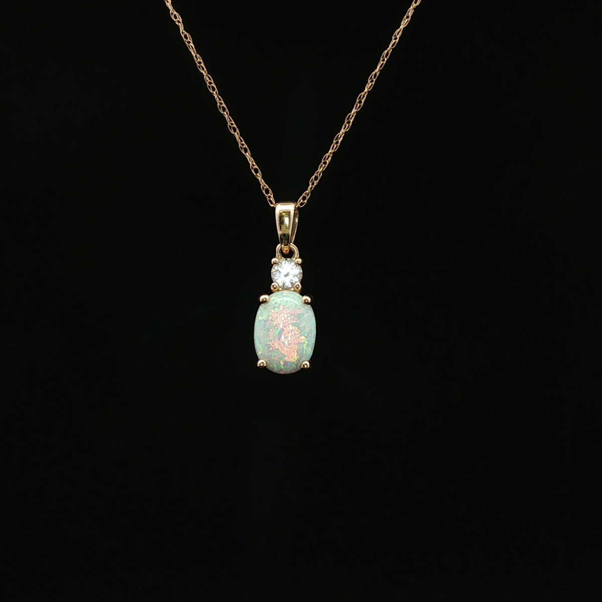 Treasure 10K Yellow Gold Opal & CZ Drop Necklace