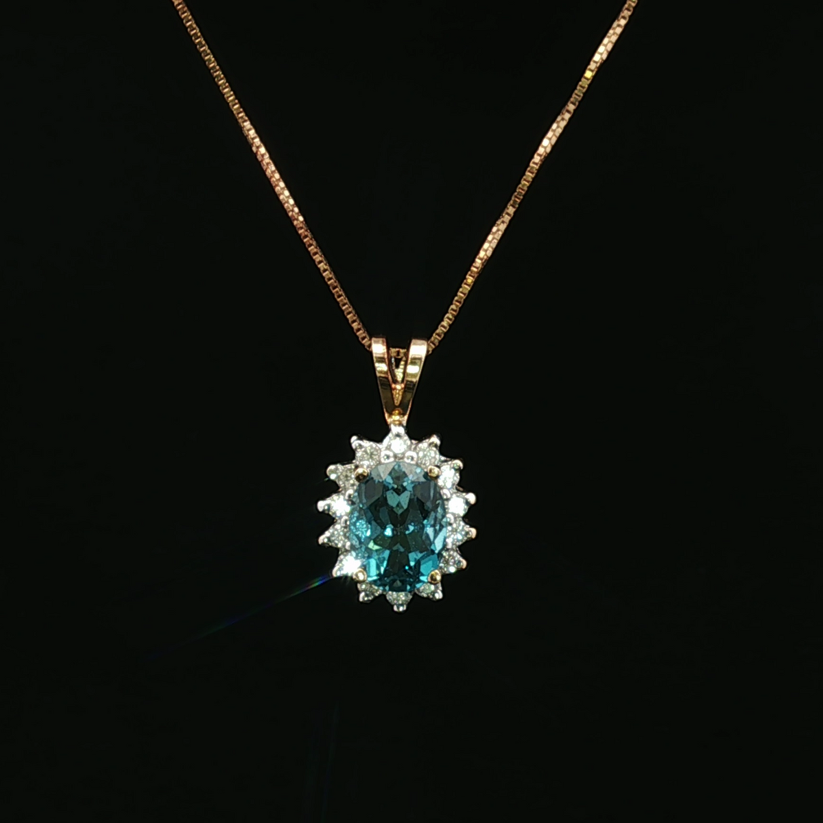 Elliott 14K Yellow Gold Blue Topaz & Diamond Halo Necklace