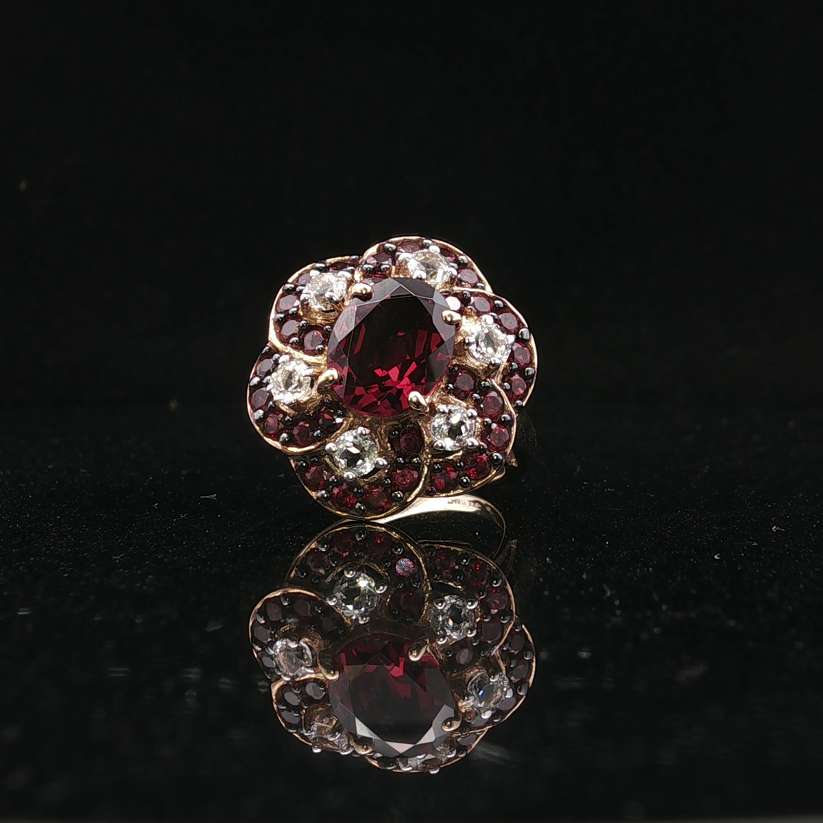 Alta 10k Yellow Gold Garnet & CZ Cluster Ring