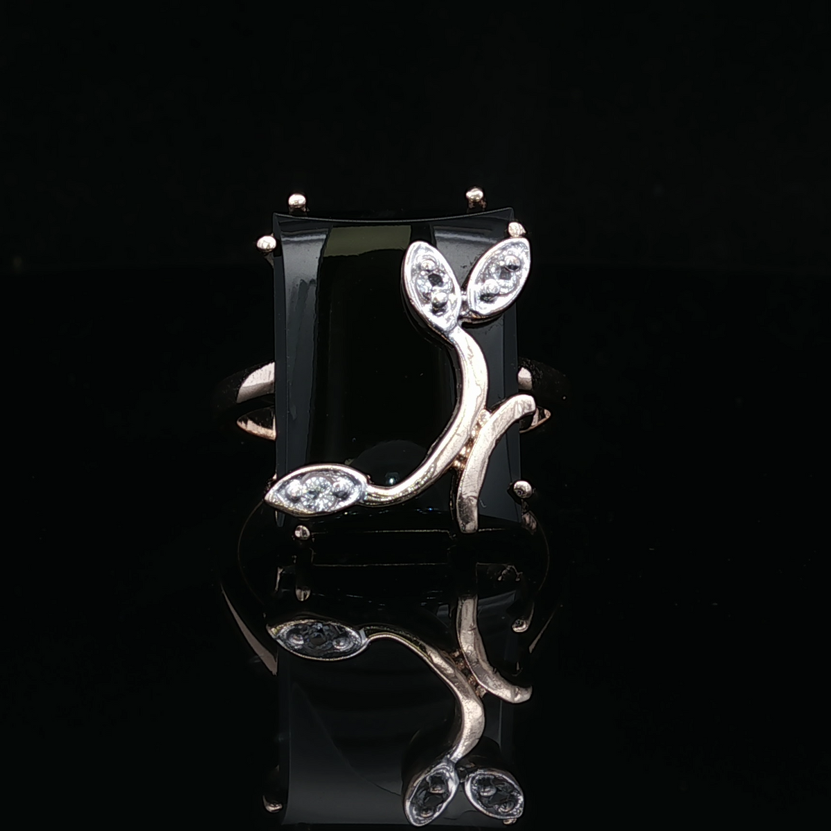 Yvette Onyx & Diamond Ring – 14K Two-Tone